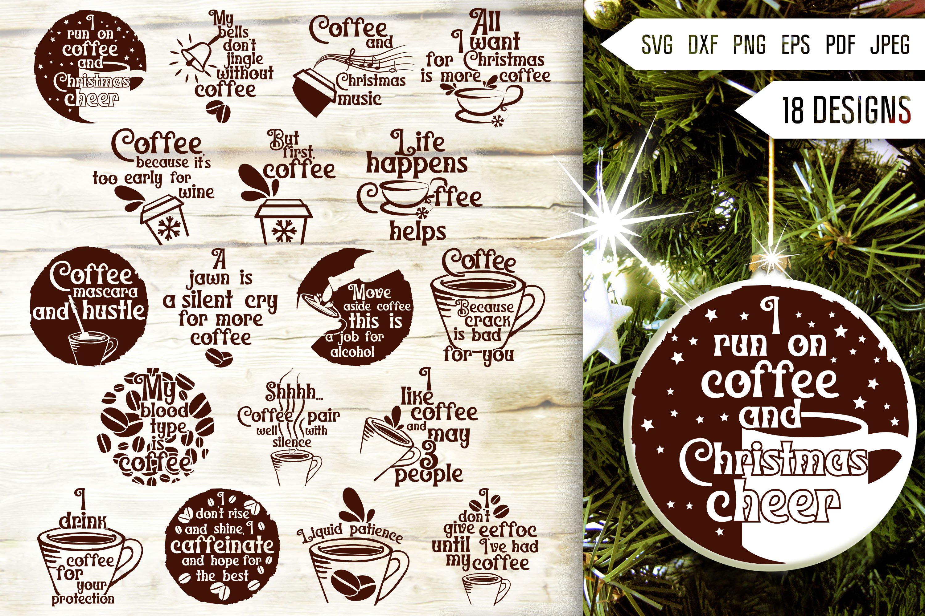 Coffee Christmas Round Ornament Svg Bundle. Funny Coffee Mug, image size:3000x2000