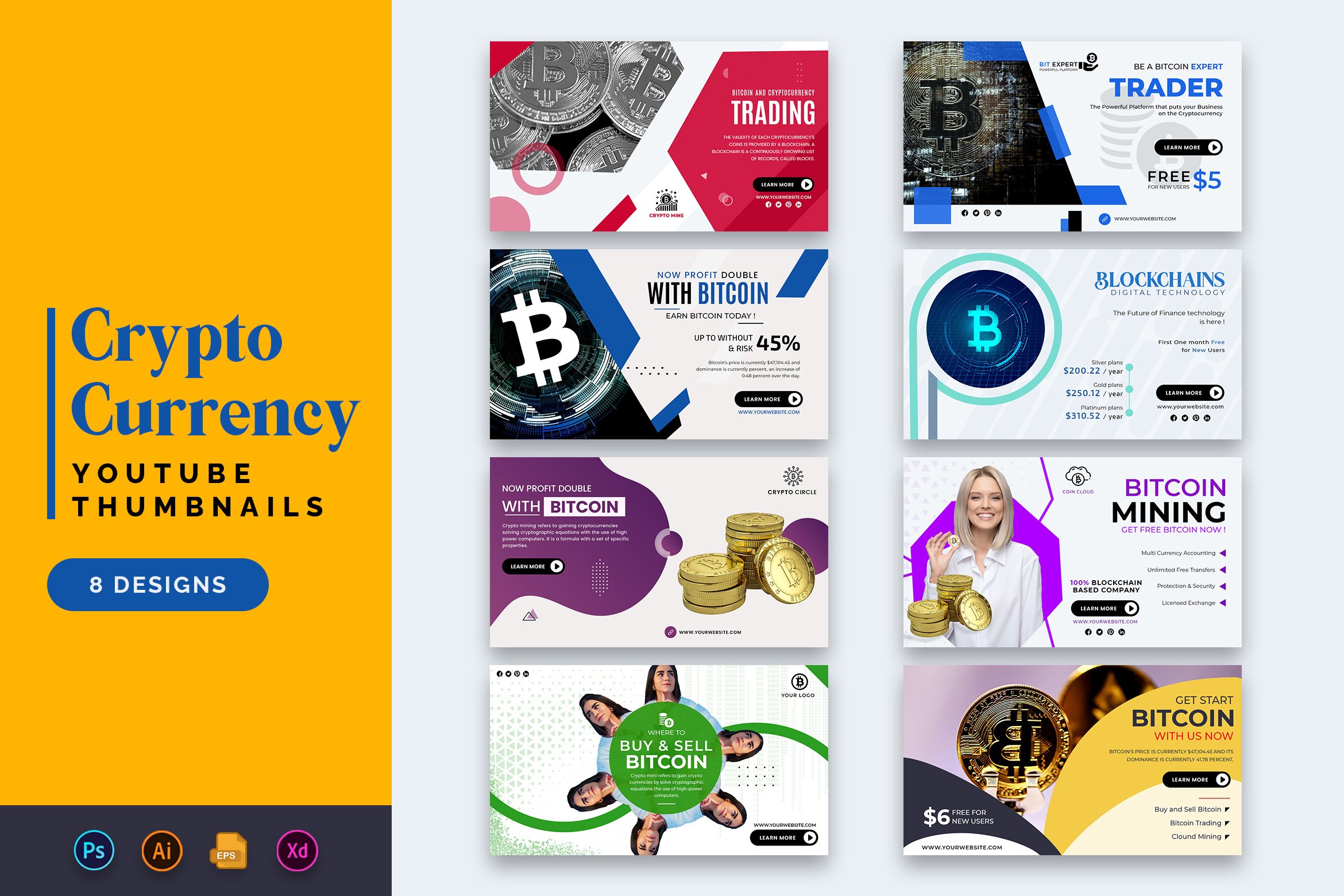 Cryptocurrency Youtube Thumbnails Template (2537929)