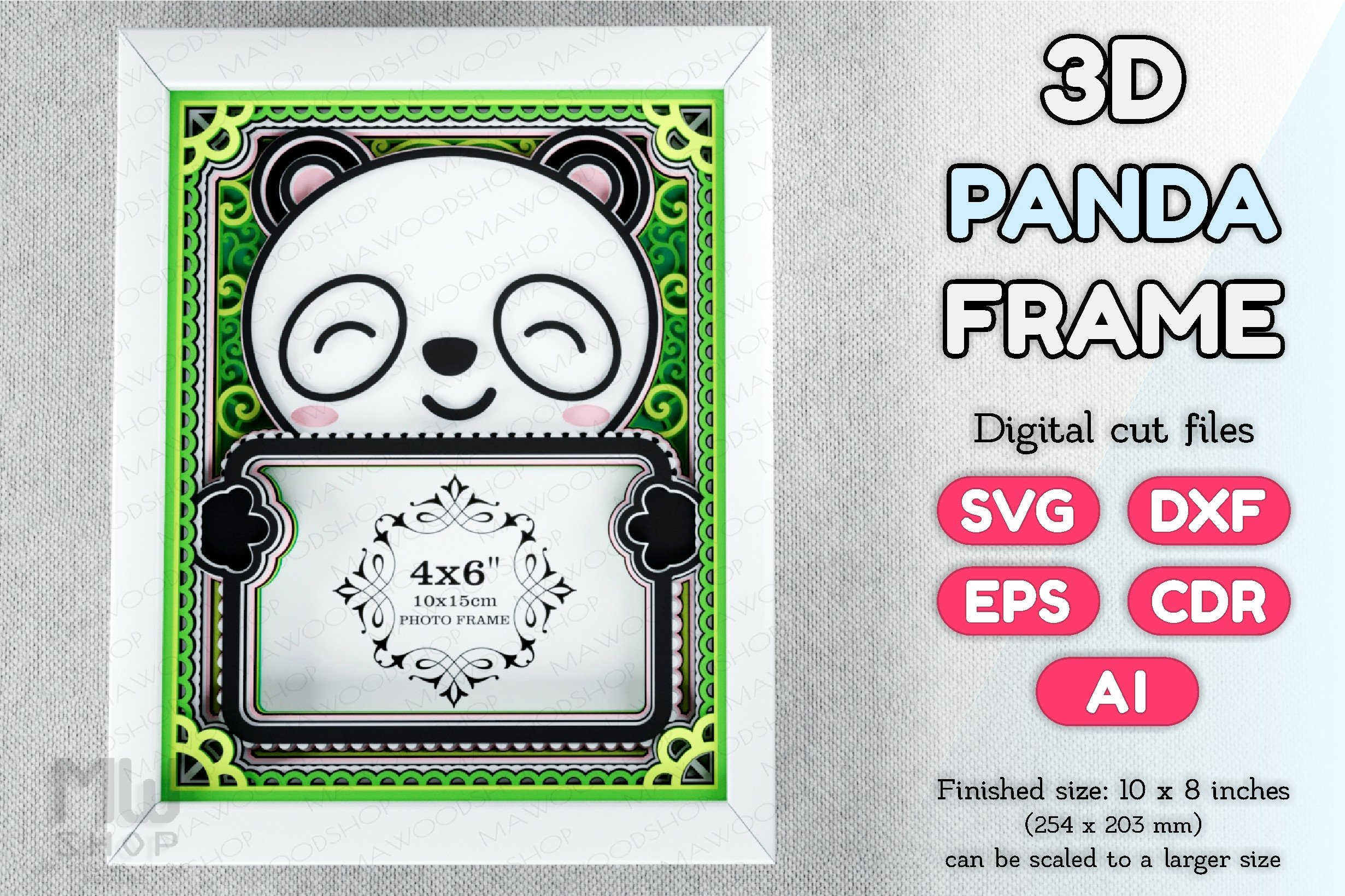 3D Panda Frame, Layered Panda Frame, 3D Shadow box Panda SVG