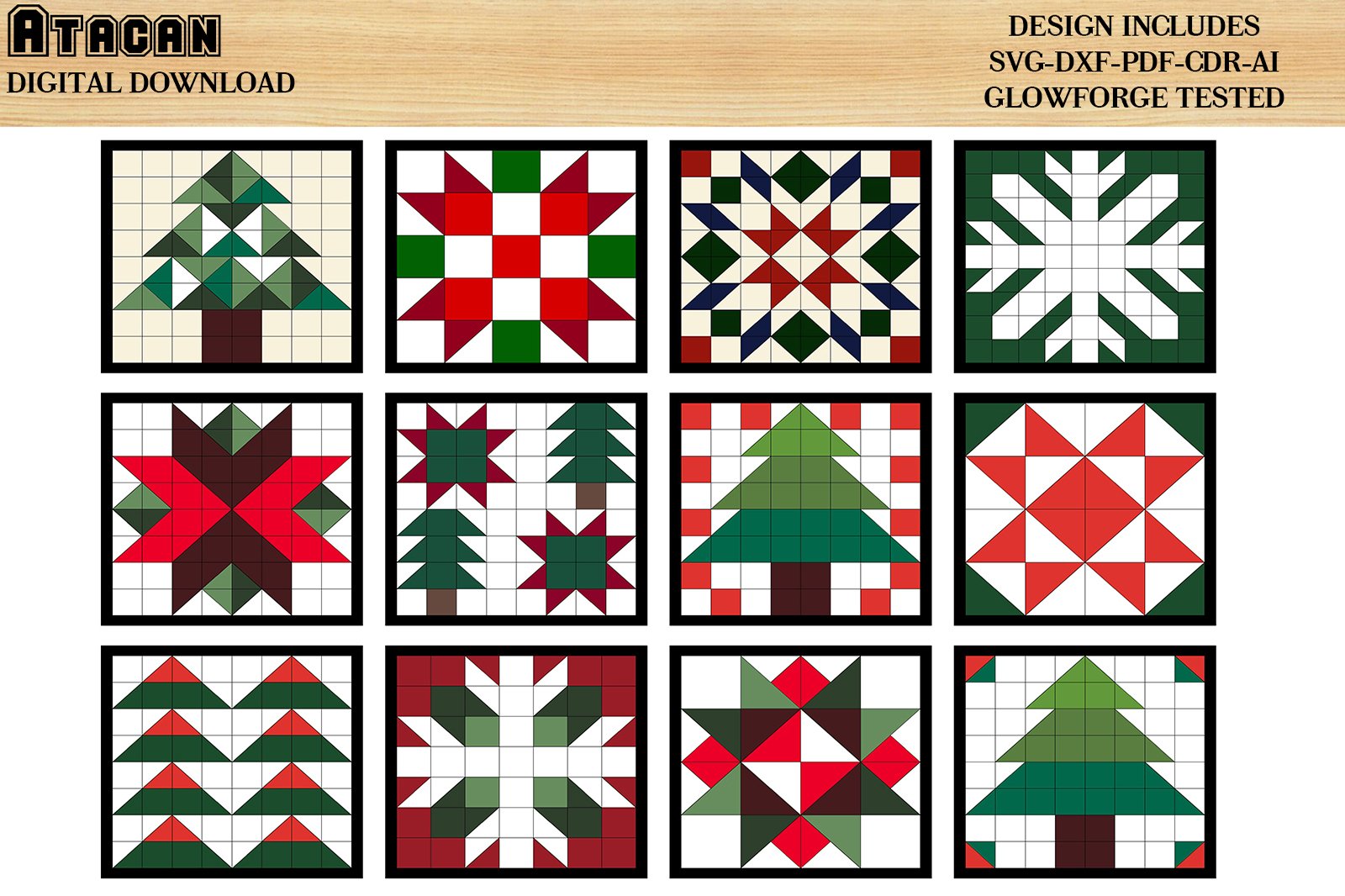 christmas-barn-quilt-complete-set-noel-laser-cut-patterns for Free Printable Barn Quilt Templates Christmas Barn Quilt complete set / Noel Laser Cut patterns for Free Printable Barn Quilt Templates