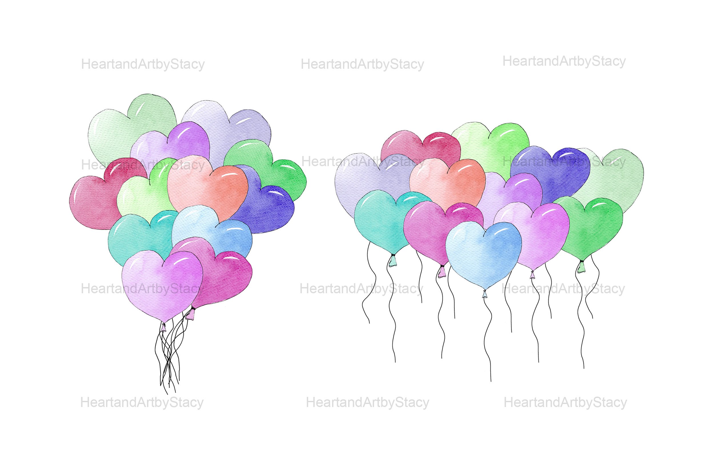 Heart Balloons Watercolor Clipart Png (1195353) | Illustrations ...