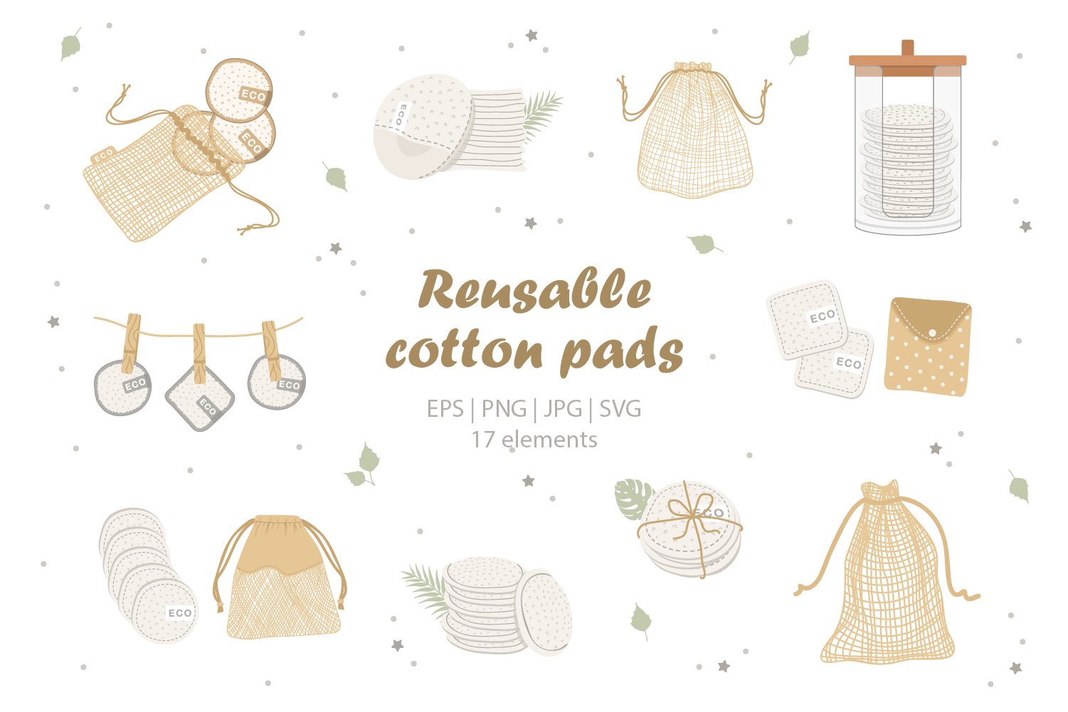 Reusable cotton pads collection (1858438) Illustrations Design Bundles