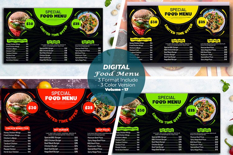 Digital Food Menu Template (1817020) | Flyers | Design Bundles