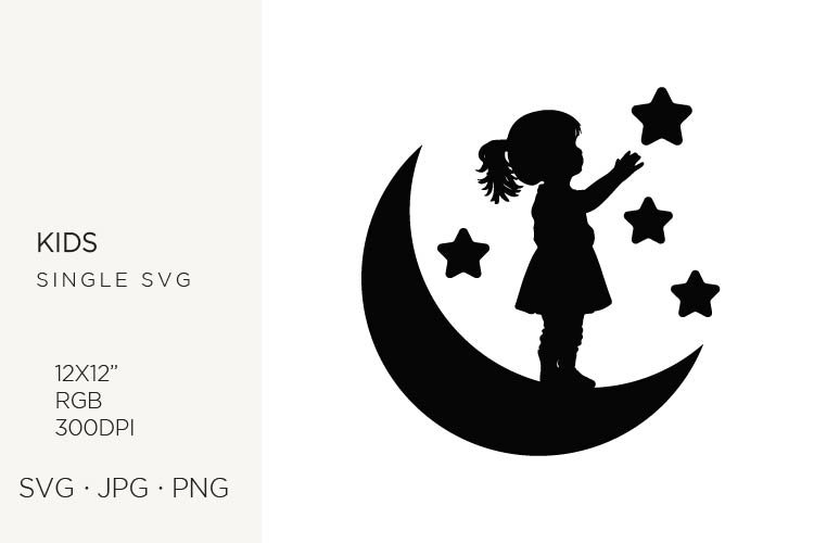 silhouette little girl, moon, satrs children, kids (3233115)