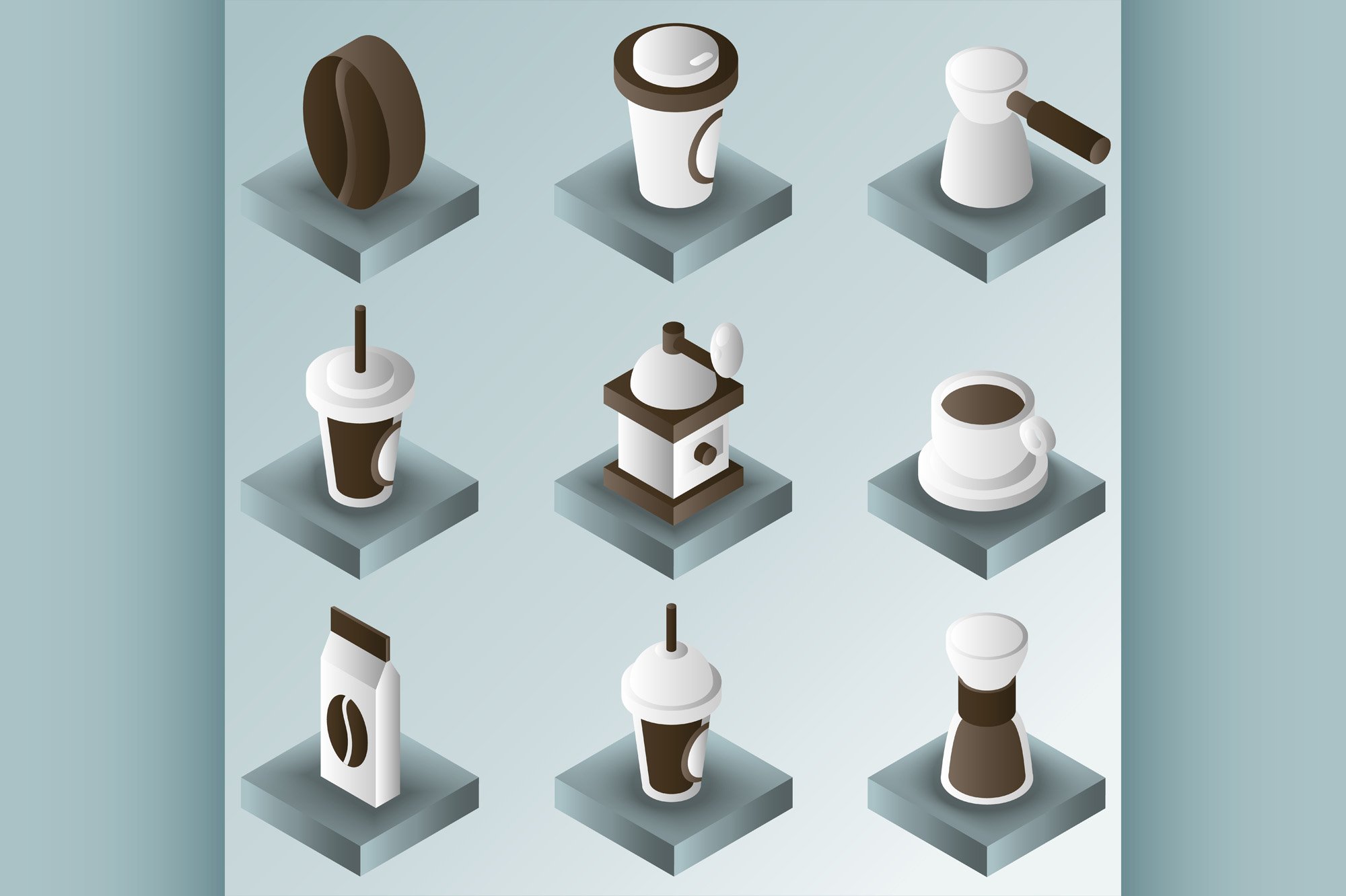 Coffee color gradient isometric icons (768118) Illustrations Design