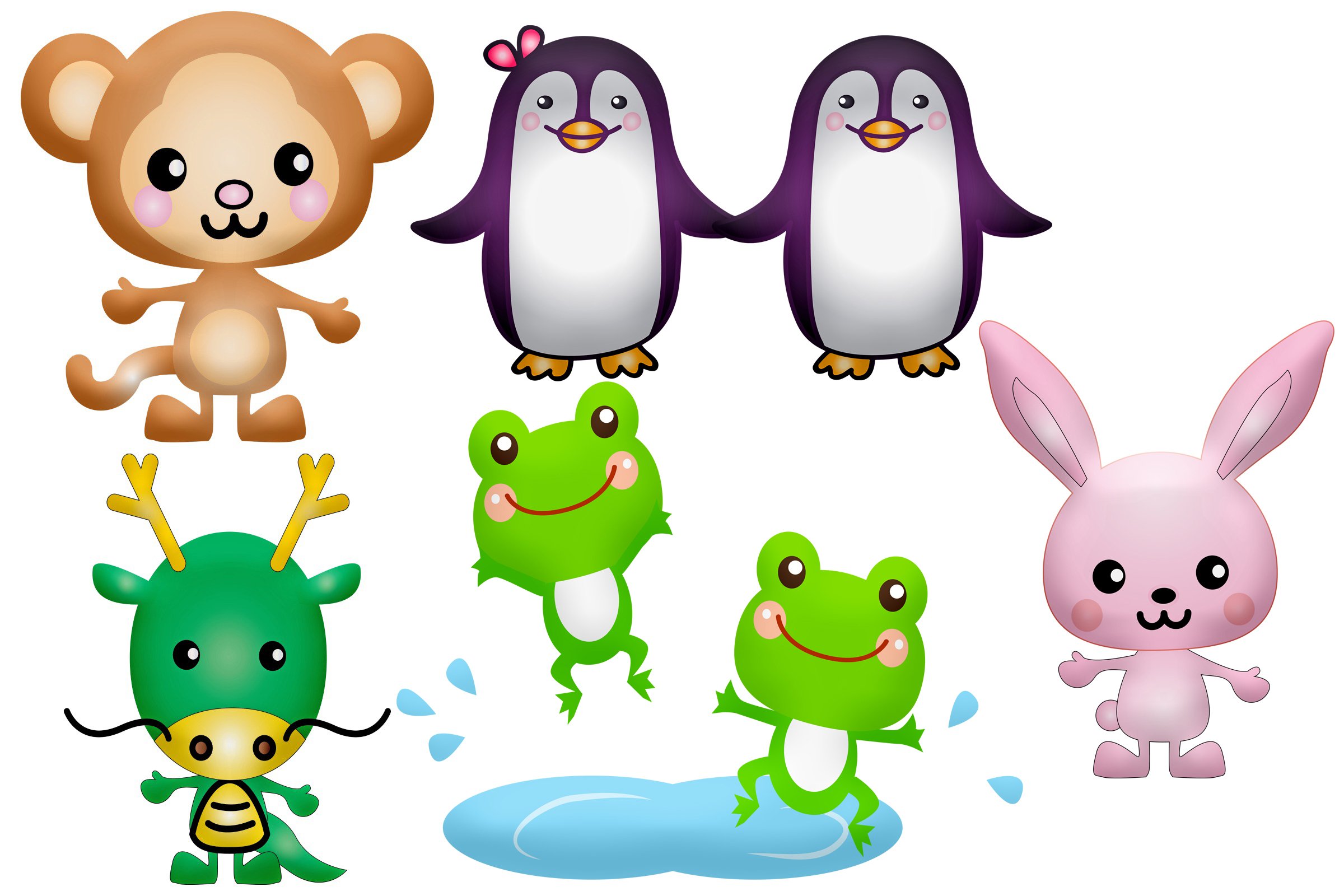 Kawaii Animals Cute Clip Art (274408) | Illustrations | Design Bundles