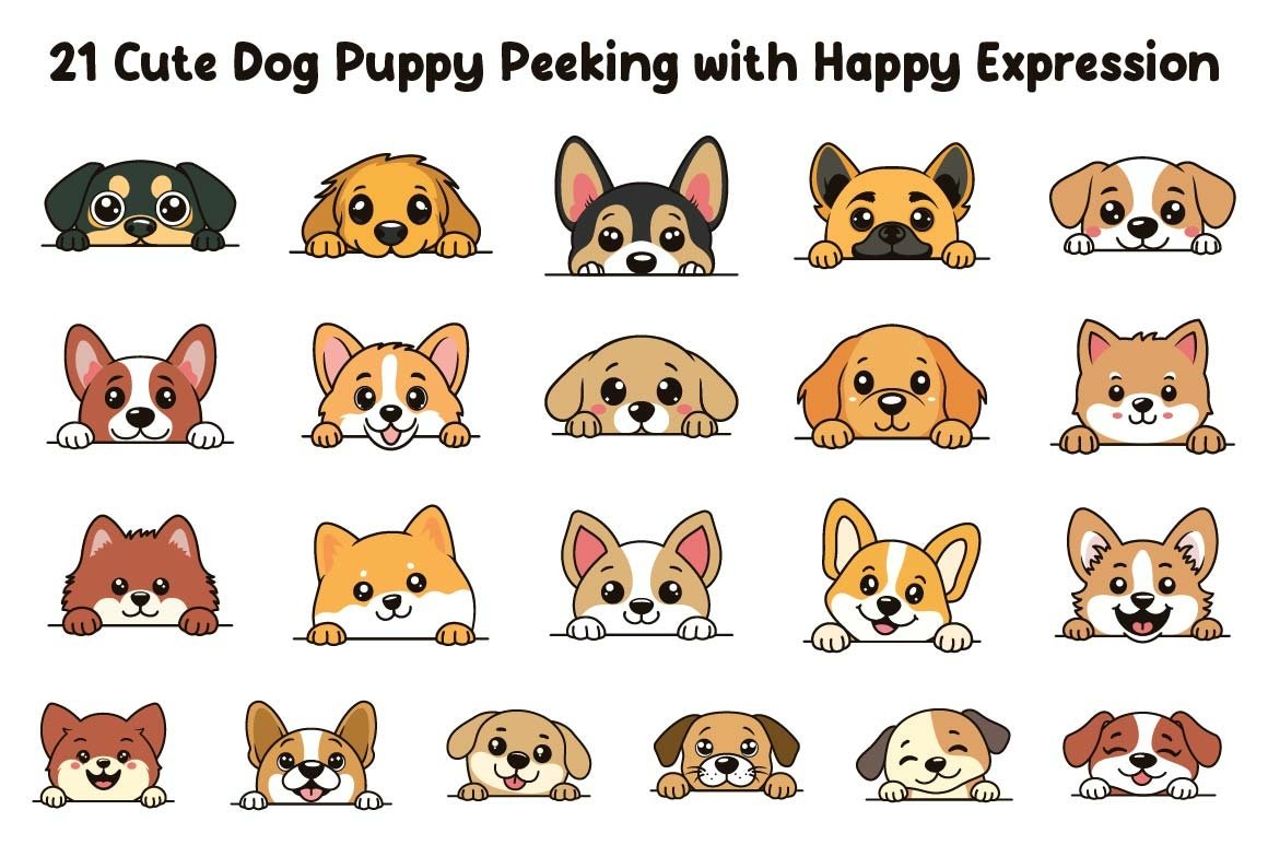 21 Cute Dog Puppy Peeking with Happy Expression