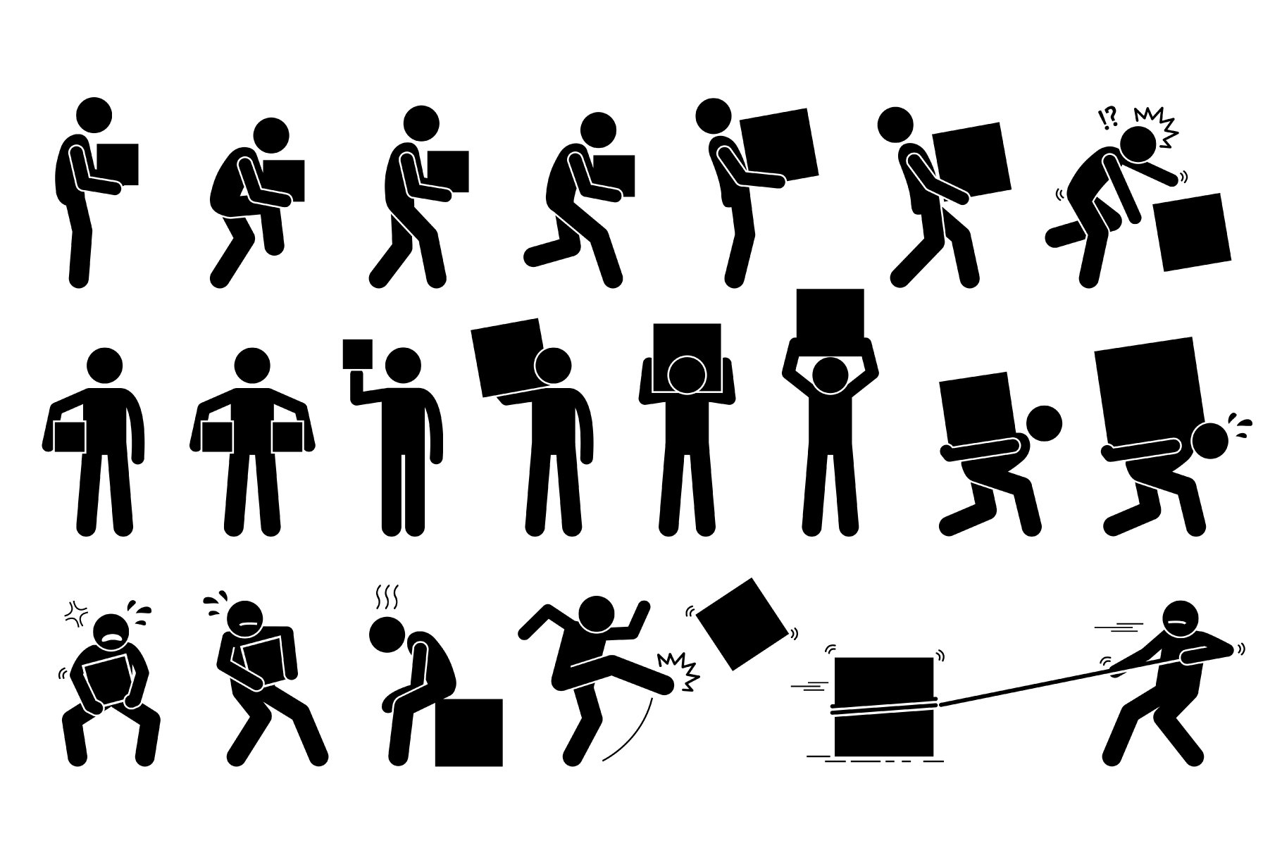 Man Carrying Holding Lifting Heavy Box Shipment Pictogram (765164) Icons Design Bundles
