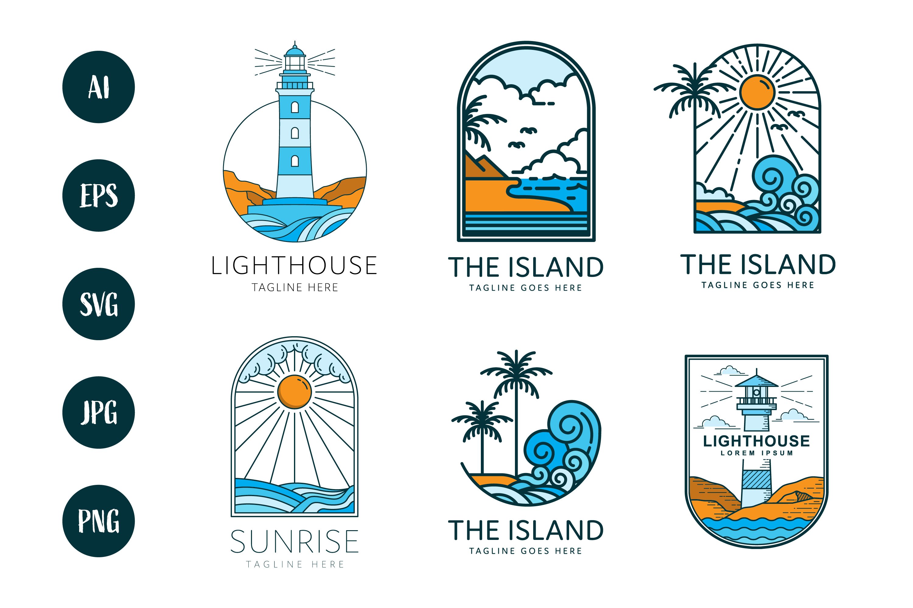 tropical beach logo collection, image size:3000x2000
