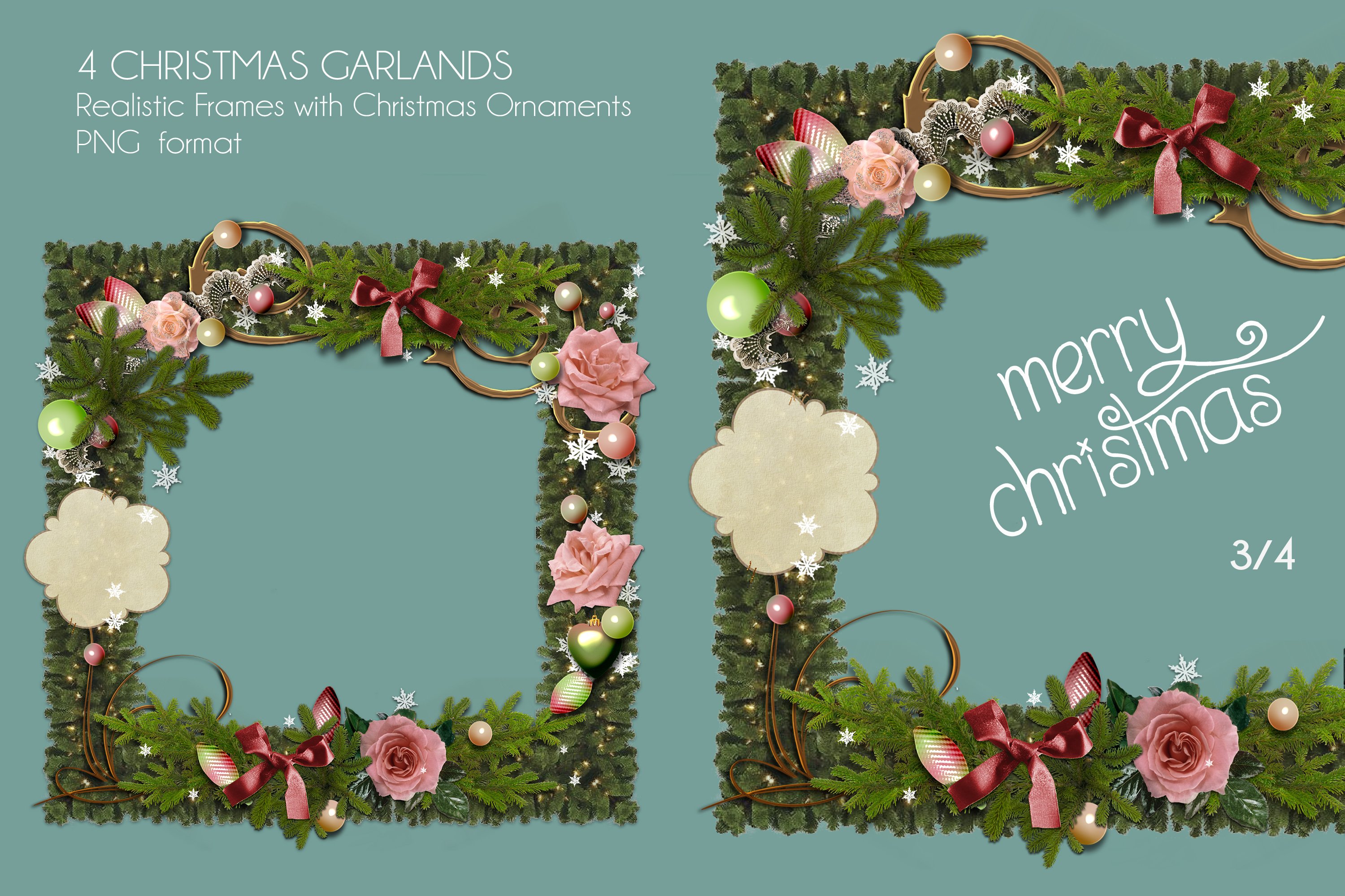 Four Christmas Garland Frames PNG (950923) Elements Design Bundles