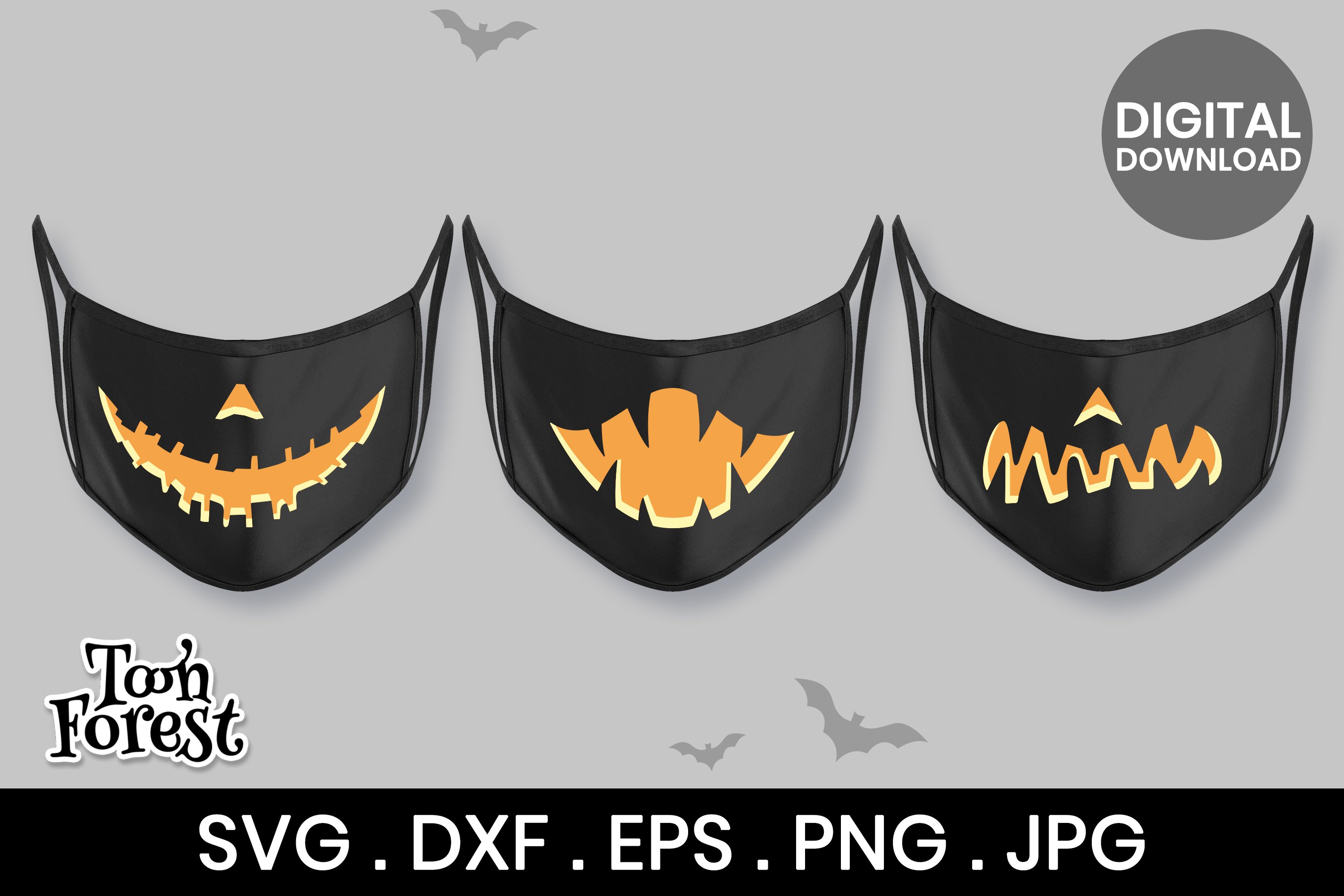 20 Pumpkin mouths SVG, DXF, EPS, PNG cut files for face mask (835549