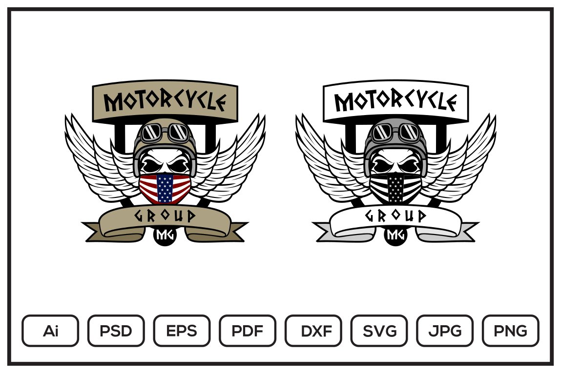 Motorcycle group logo with human skull head design (2038879) |  Illustrations | Design Bundles