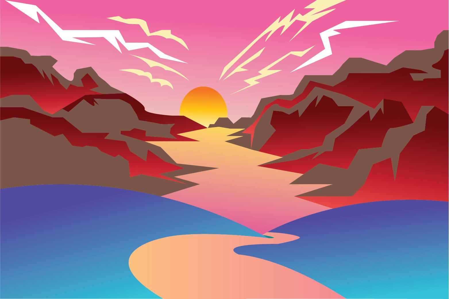 sunset and mountain landscape vector illustration (964922 ...