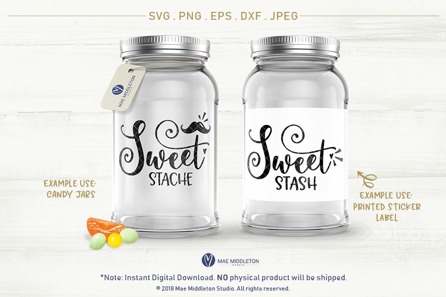 Sweet stache, stash jar decal, svg, printable label designs (128036) SVGs Design Bundles