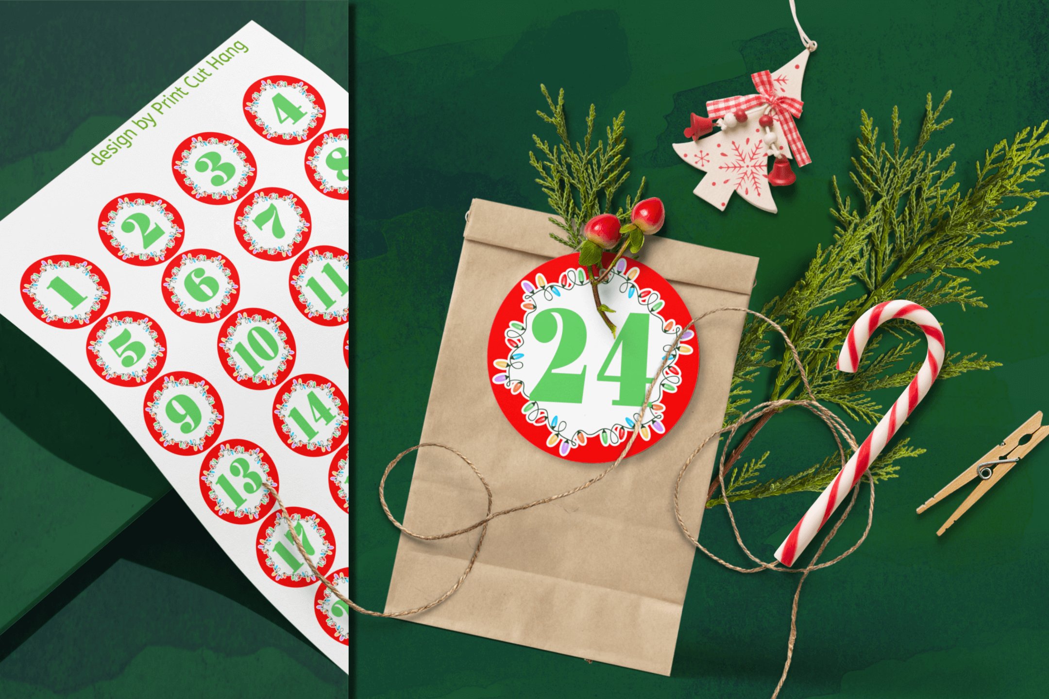 Advent Calendar Red with Light Bulbs Printable PDF file (370880 ...