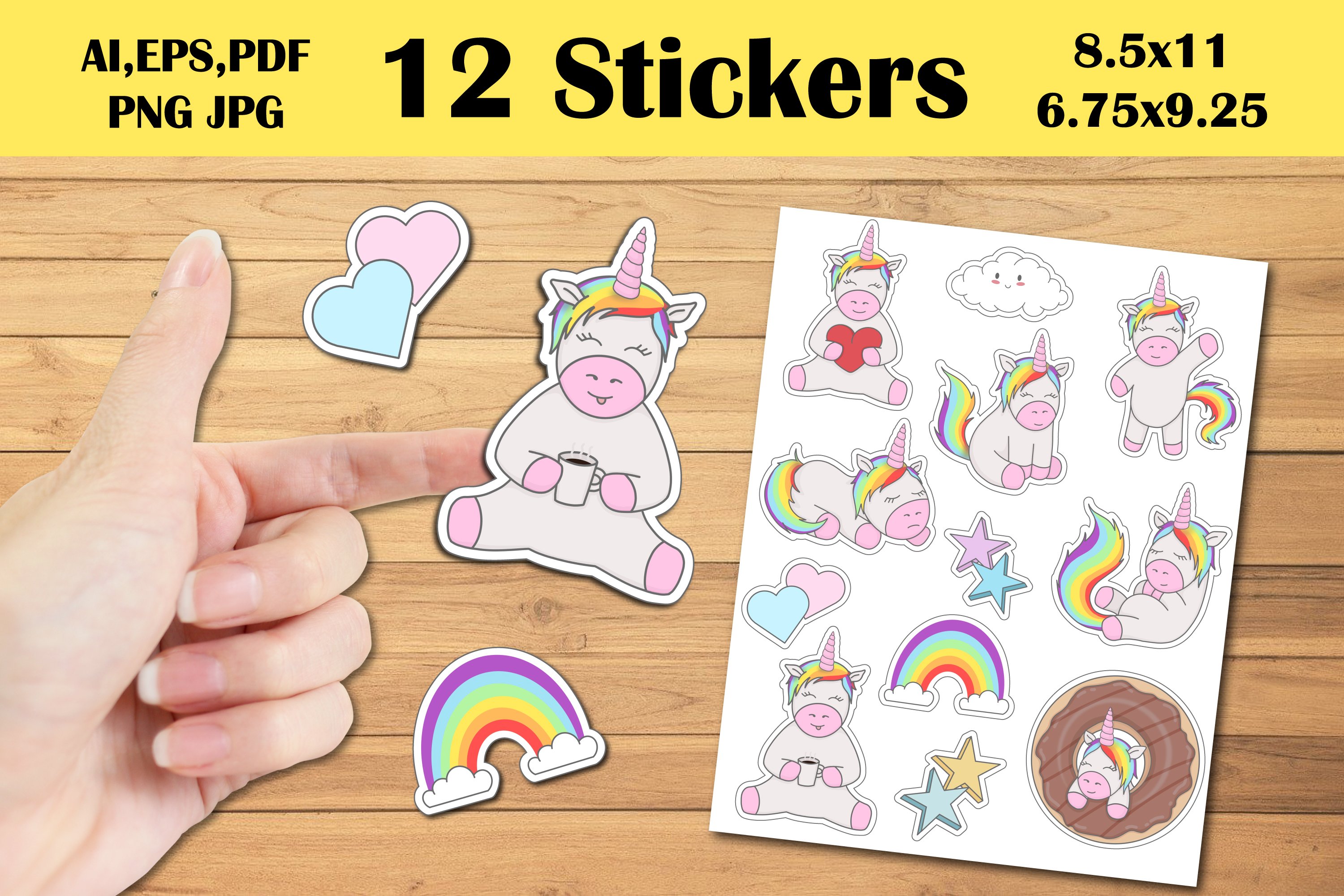 Printable Stickers Cute pastel Unicorn. For GoodNotes,cricut
