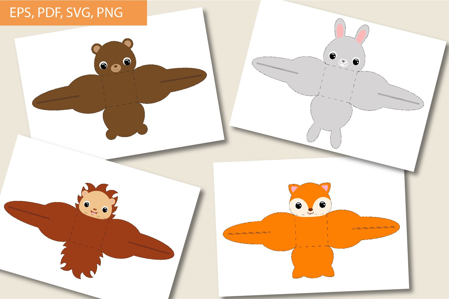 Cute Animals Gift Box Template Bundle, Gift Box SVG (1238470) | Paper