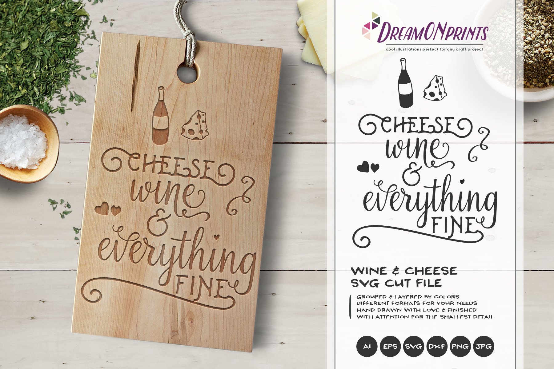 Cheese, Wine & Everything Fine SVG Cut Files (194421) Cut Files