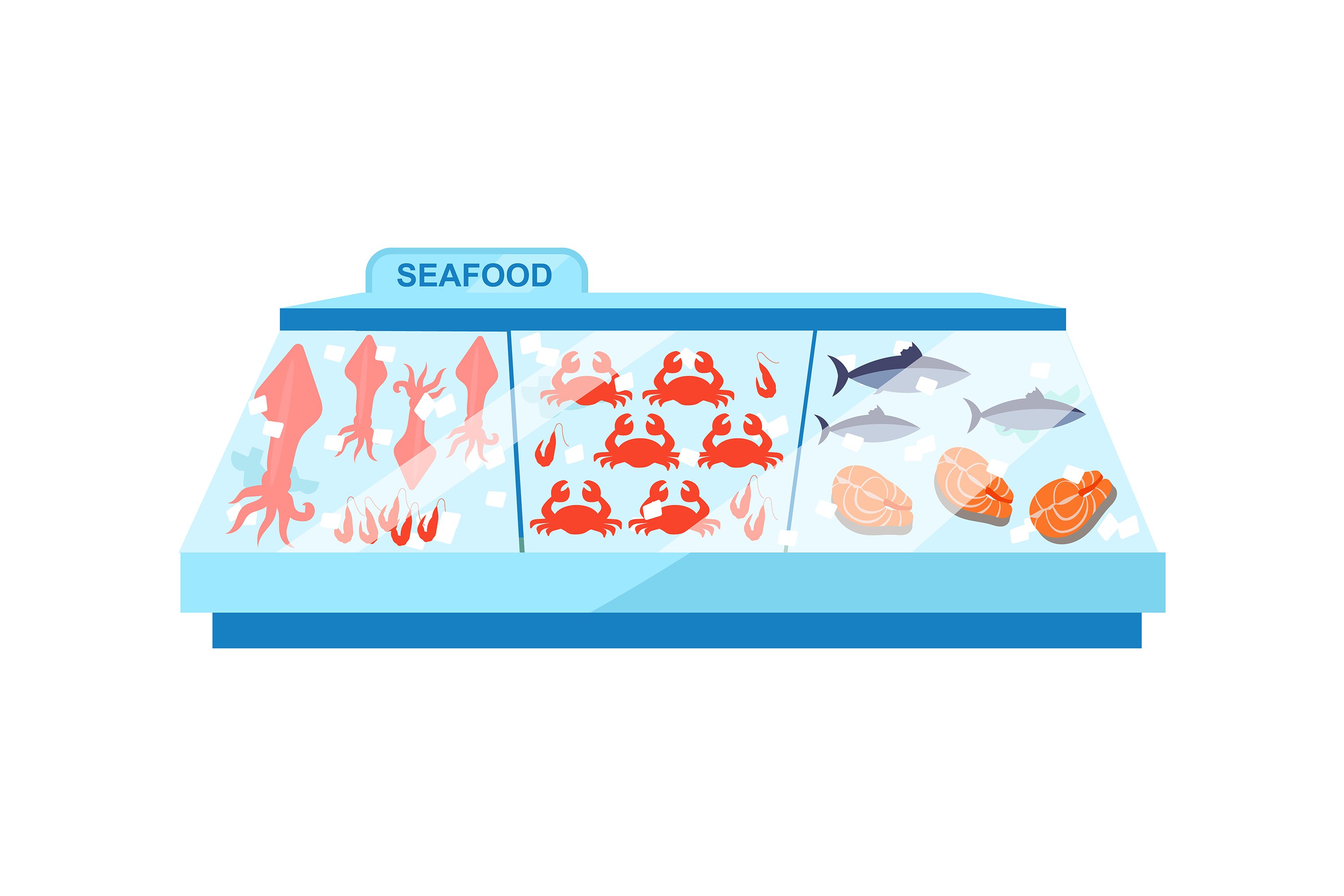 Freezer Top View Fish Vector Seafood freezer flat color vector object (1123394) | Illustrations ...