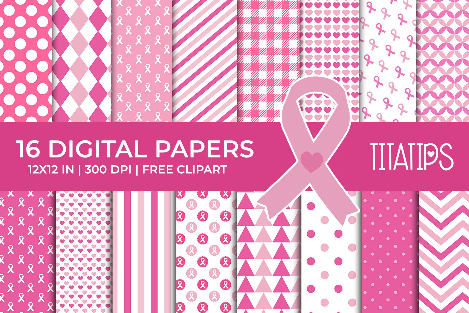 Breast Cancer Awareness Digital Papers, Pink Ribbon Patterns (888110