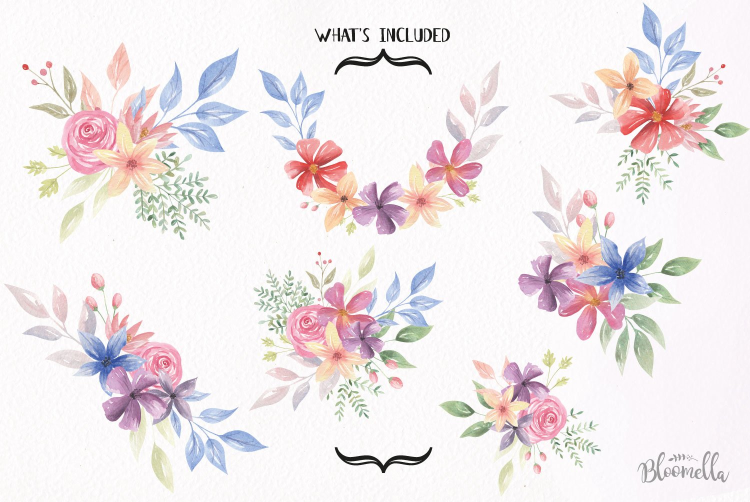 Watercolor Floral Embellish Wreaths 7 Bouquets Pretty Flower (142289 ...