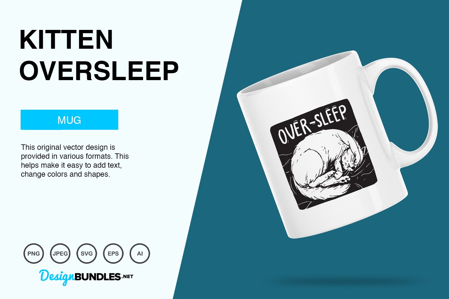 Kitten Oversleep Vector Illustration