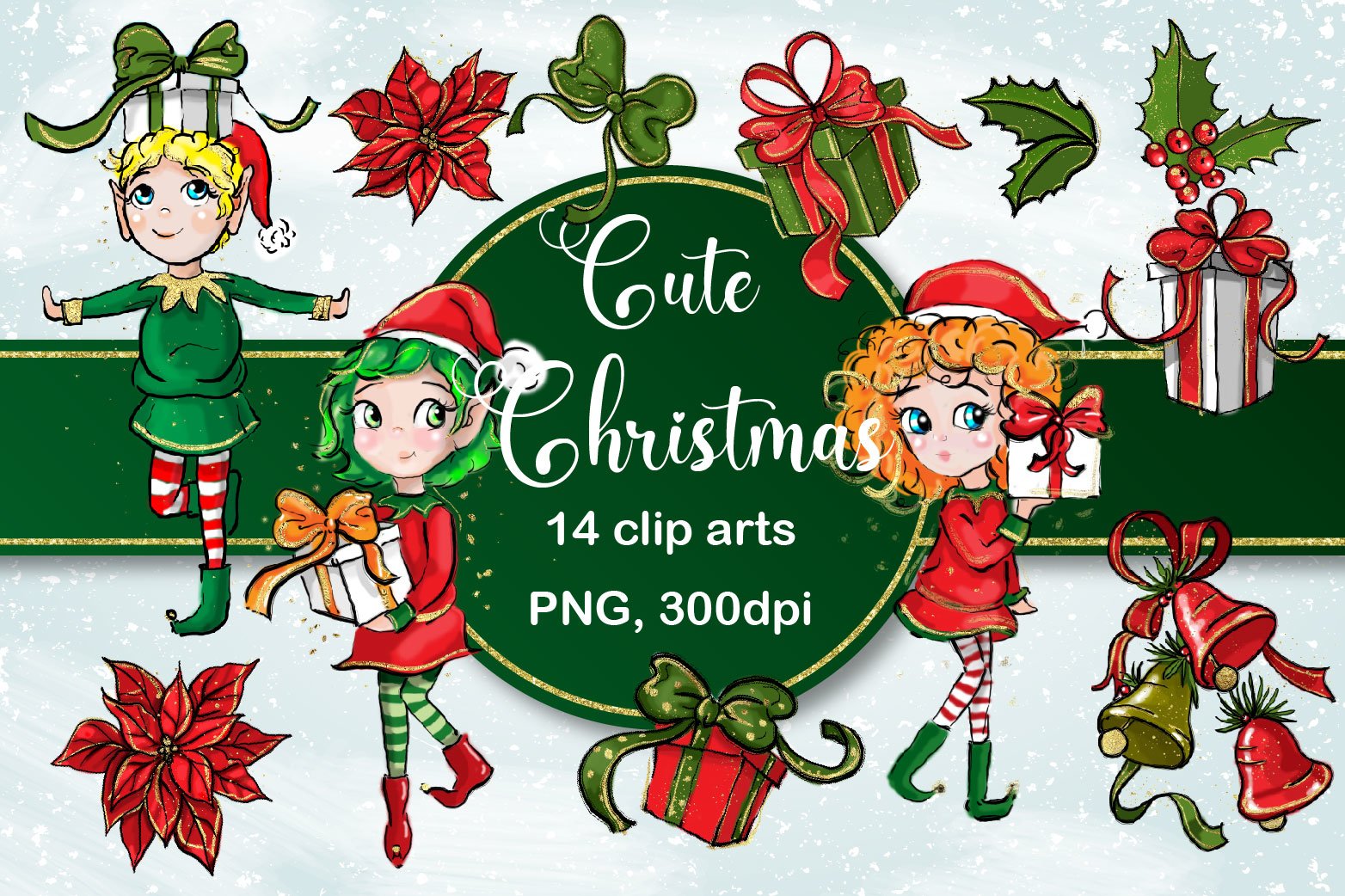Cute Christmas Clip Arts (978085) | Illustrations | Design Bundles