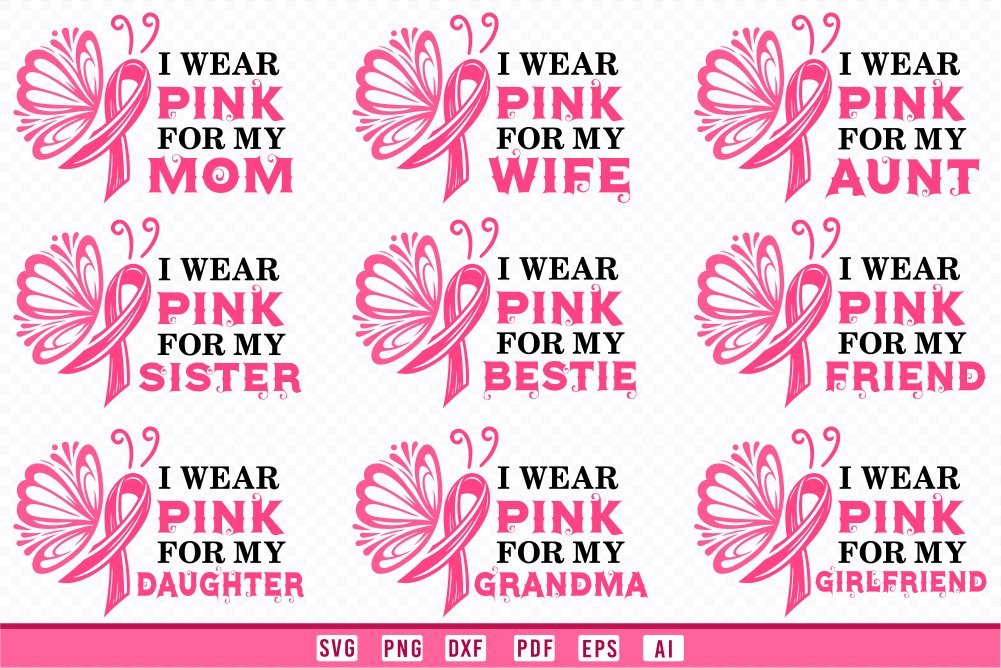 Pink Breast Cancer Ribbon SVG Design, Breast Cancer Family