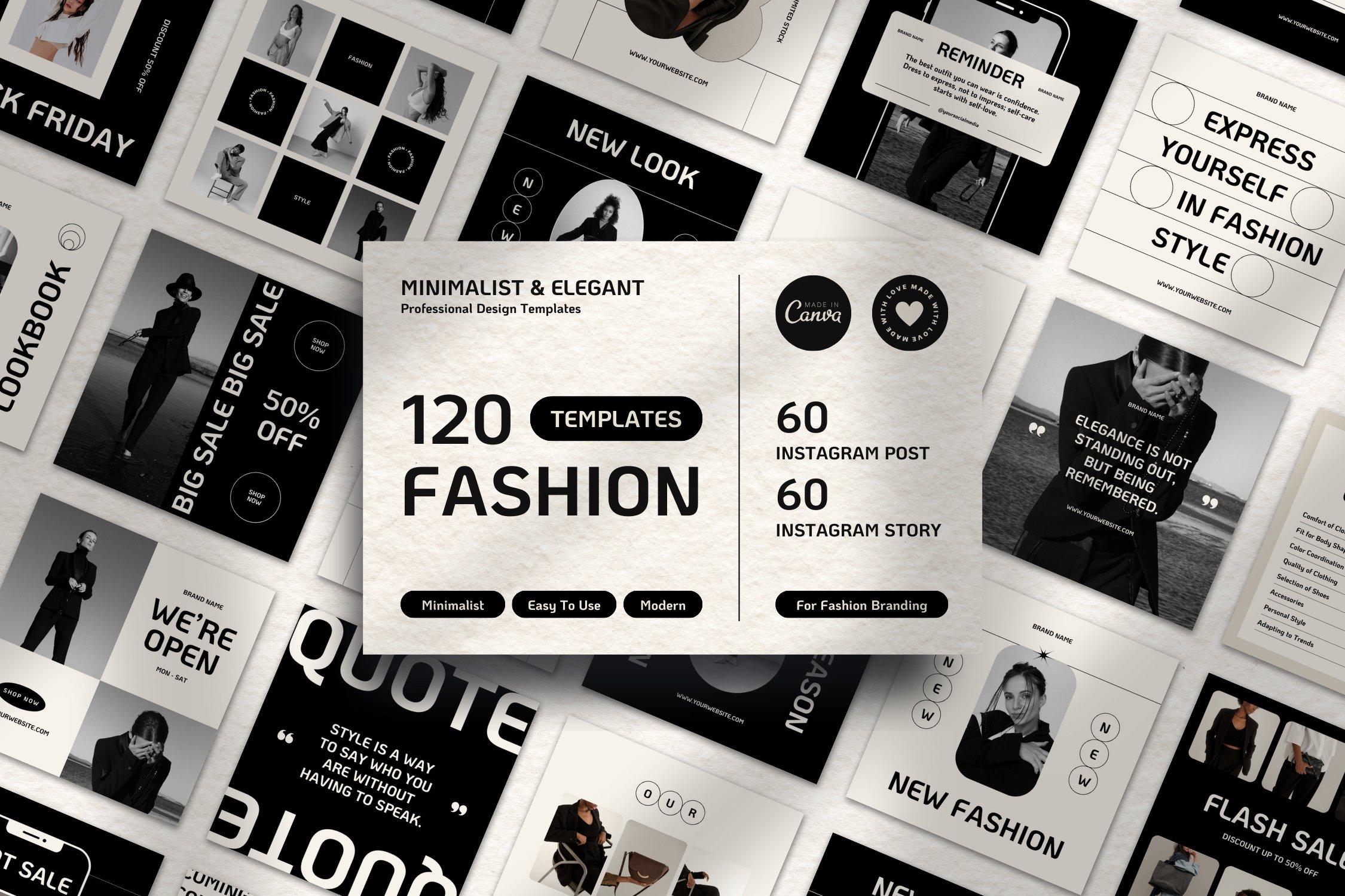 120 Luxury Modern Fashion Brand Instagram Template for Canva