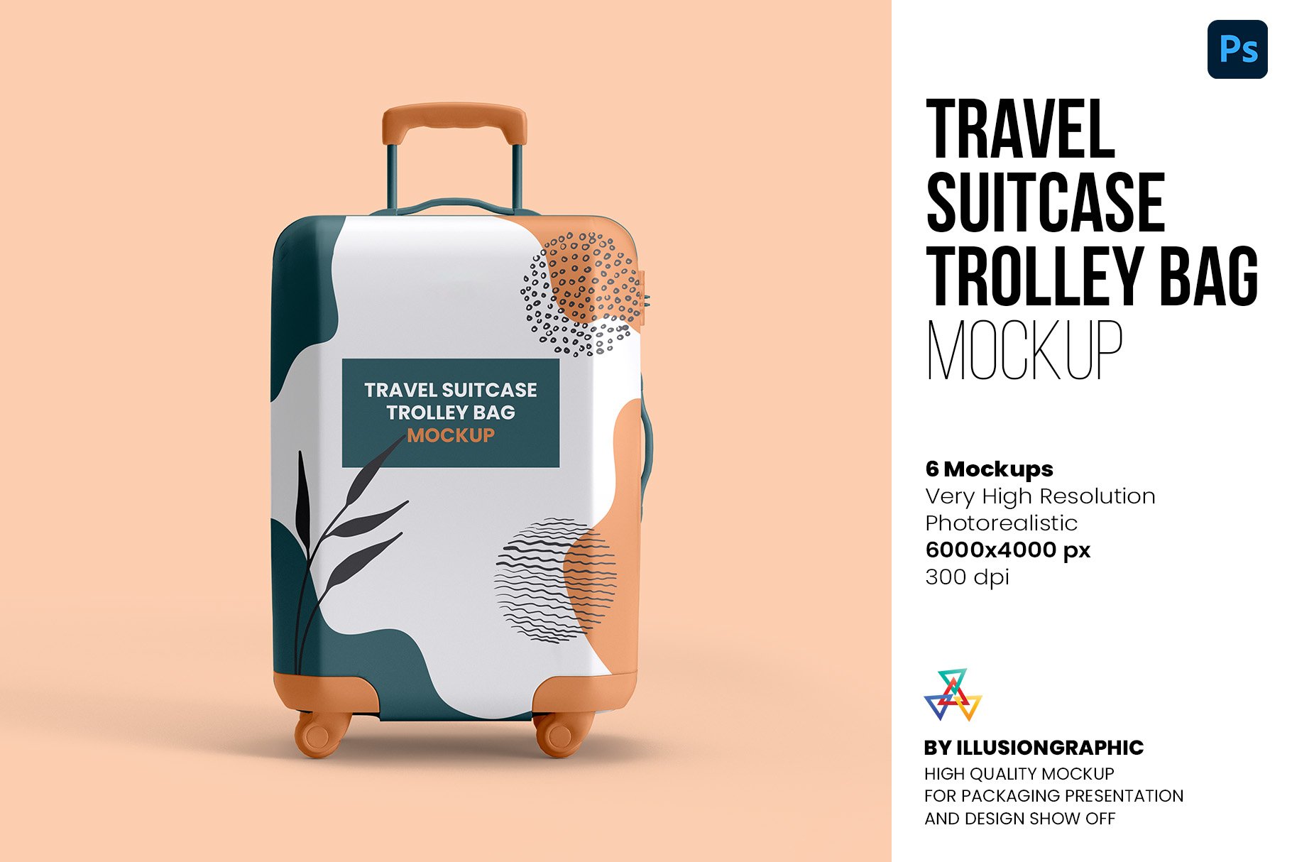 Travel Suitcase Trolley Bag Mockups views