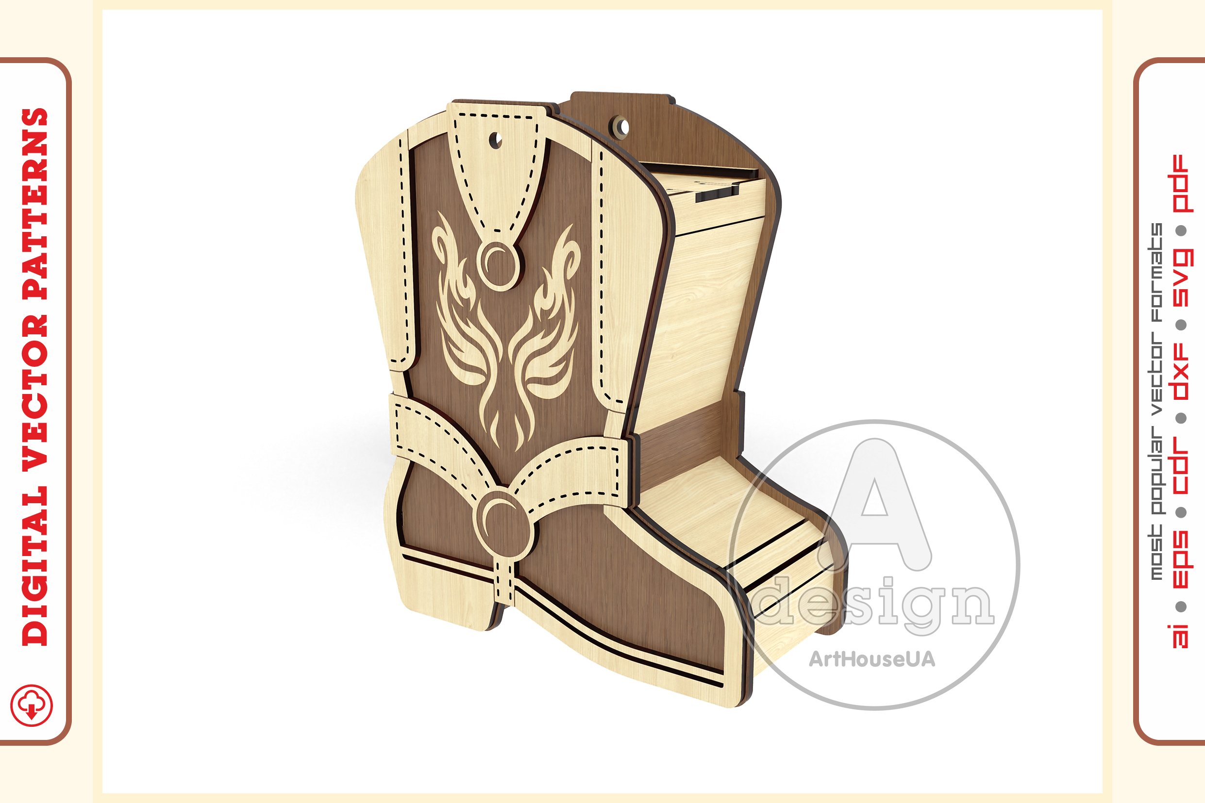 Box like Cowboy boots v86 ready laser cut file Glowforge SVG