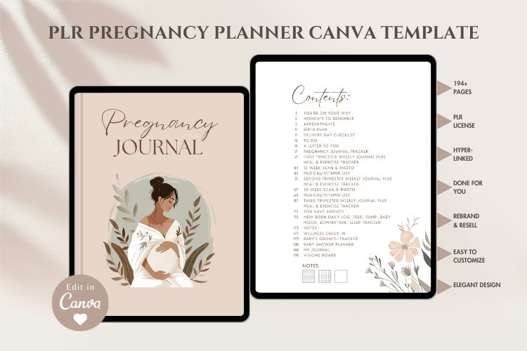 PLR Pregnancy Journal - Hyperlinked Canva Template plr-pregnancy-journal-hyperlinked-canva-template