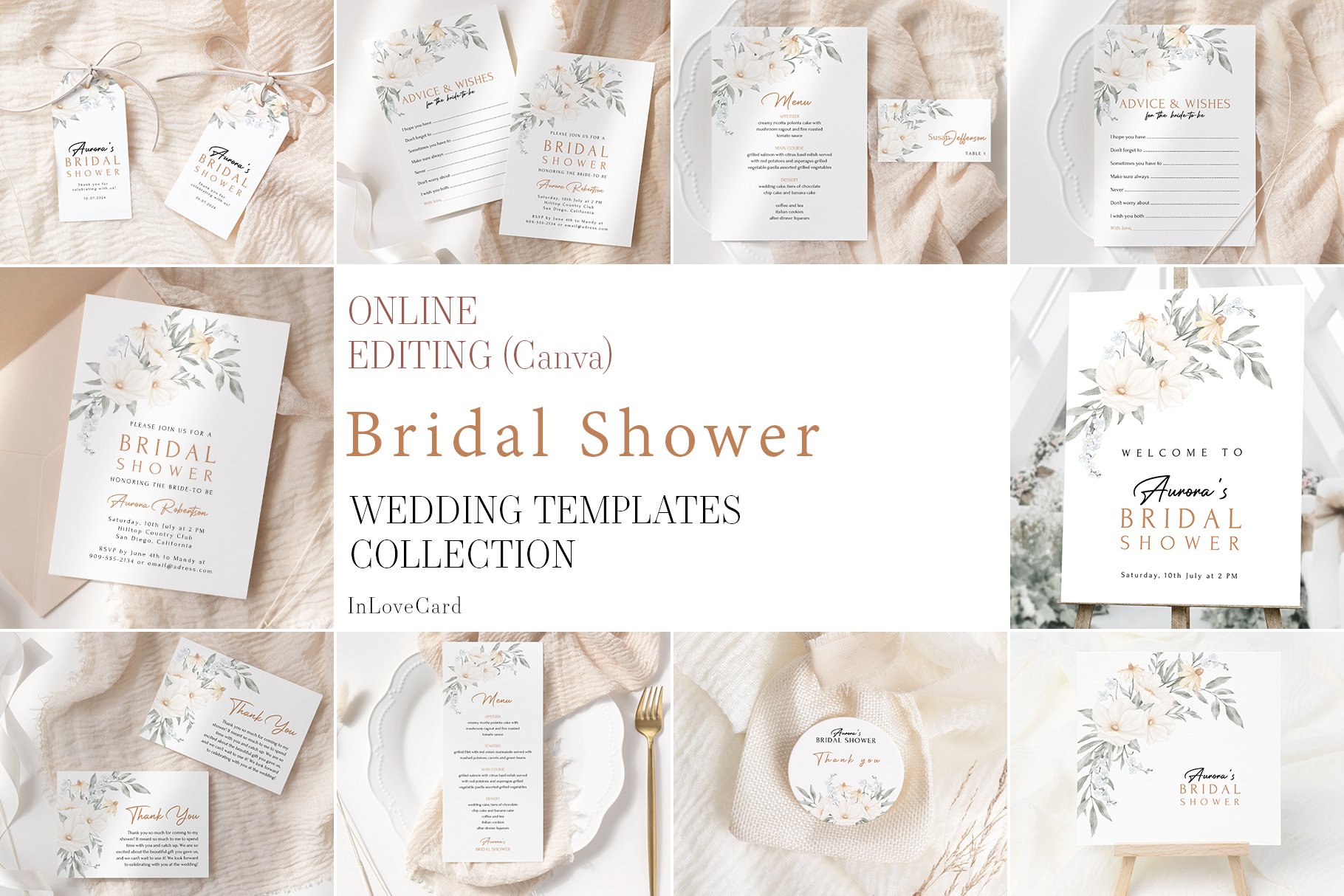 Bridal Shower Templates Bundle Editable Canva Wedding Invite
