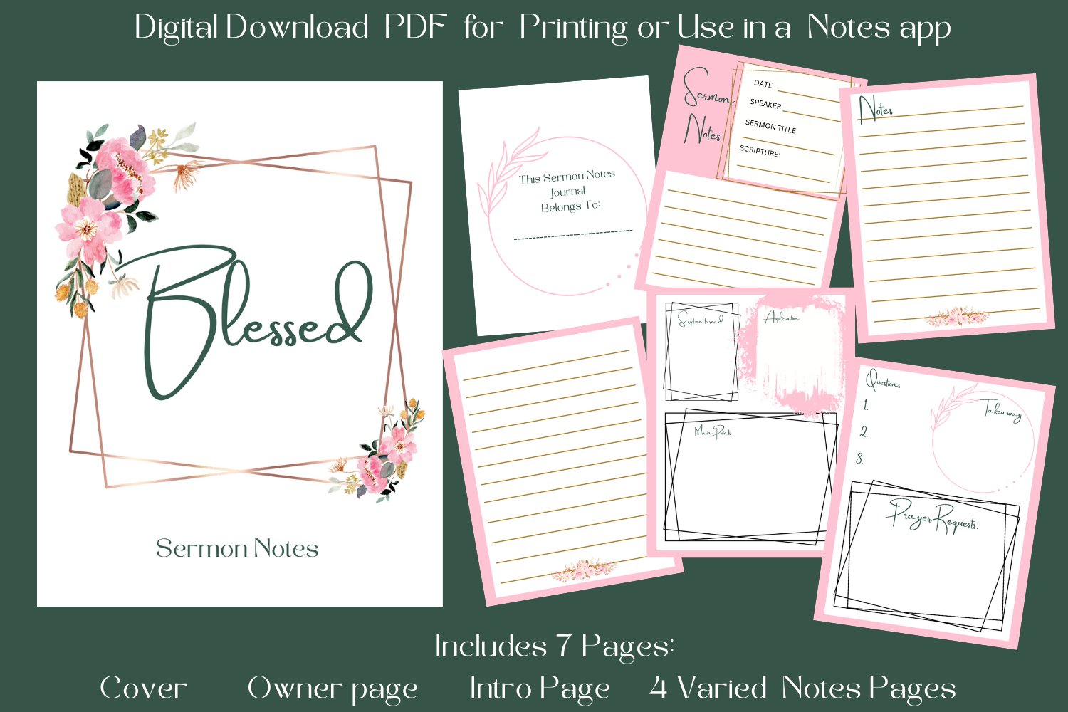 Church Sermon Notes Planner, Church notes planner