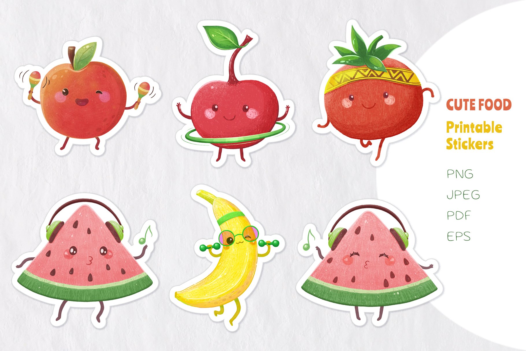 cute food printable stickers for cricut 6 characters 1680516 stickers design bundles