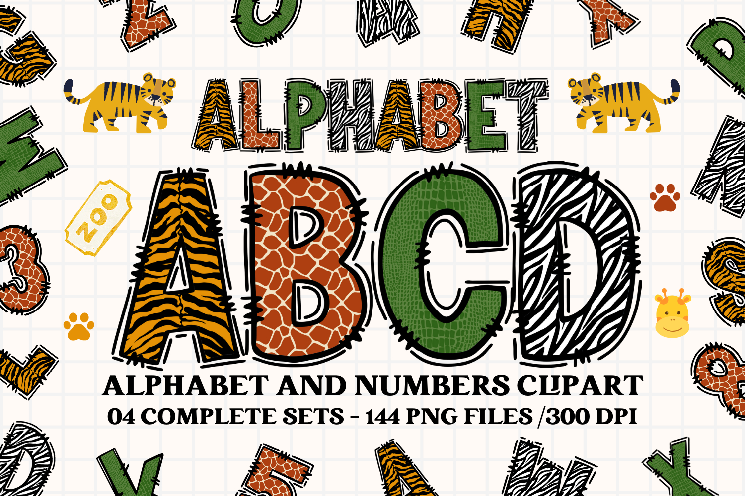 Zoo Animal Alphabet png clipart, animal print (5606746)