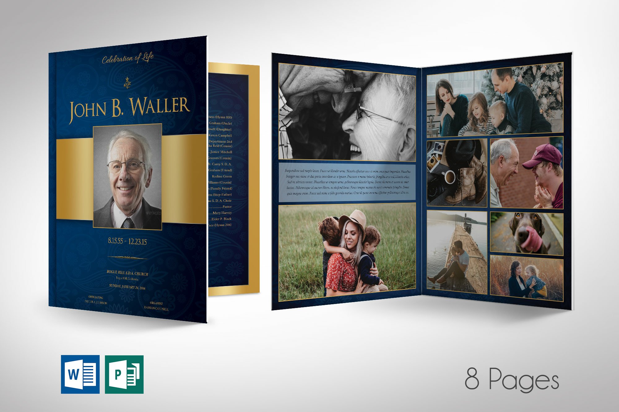 Blue Gold Dignity Funeral Program Word Publisher (2260378)