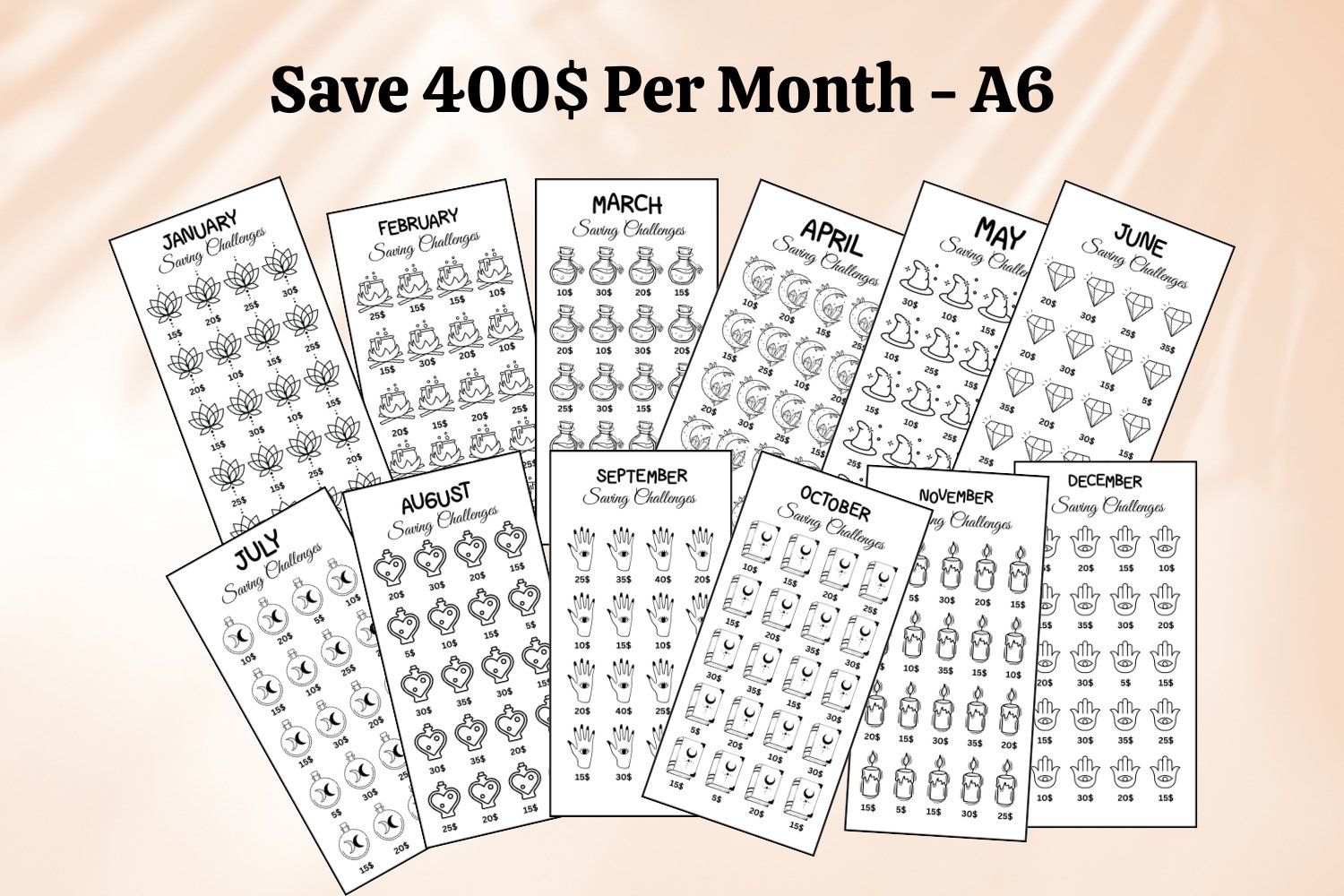 A6リフィル my money saving challenge1400円 Amazon.com : Laminated Money Savings Challenge Trackers for