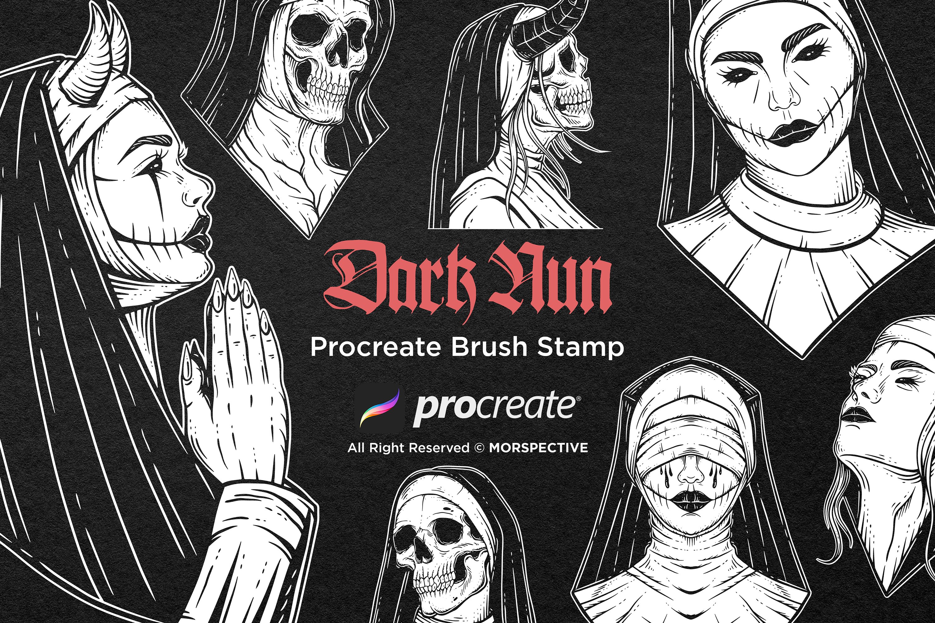 15 Dark Nun Demon Tattoo Dark Procreate Brushes