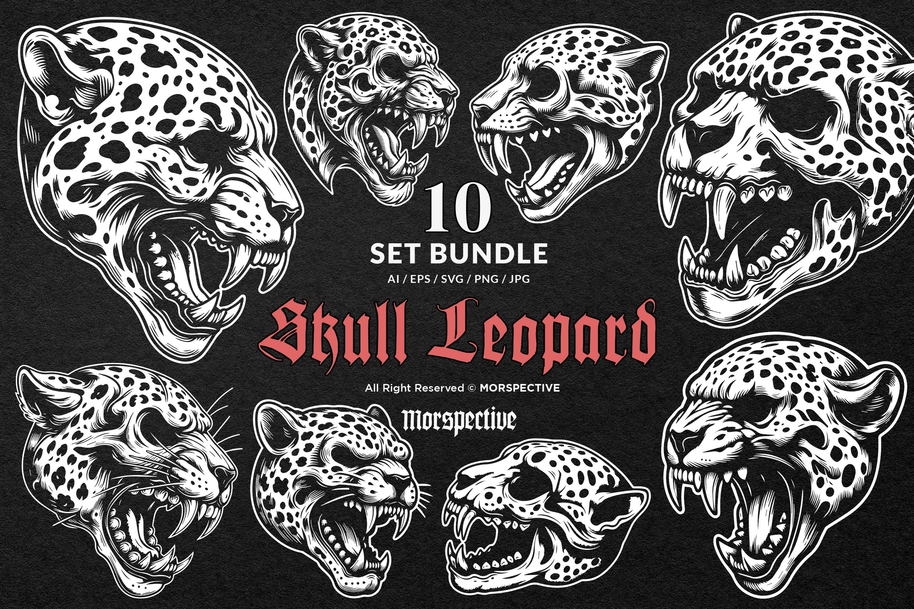 10 Bundle Dark Art Angry Skull Beast Leopard Head