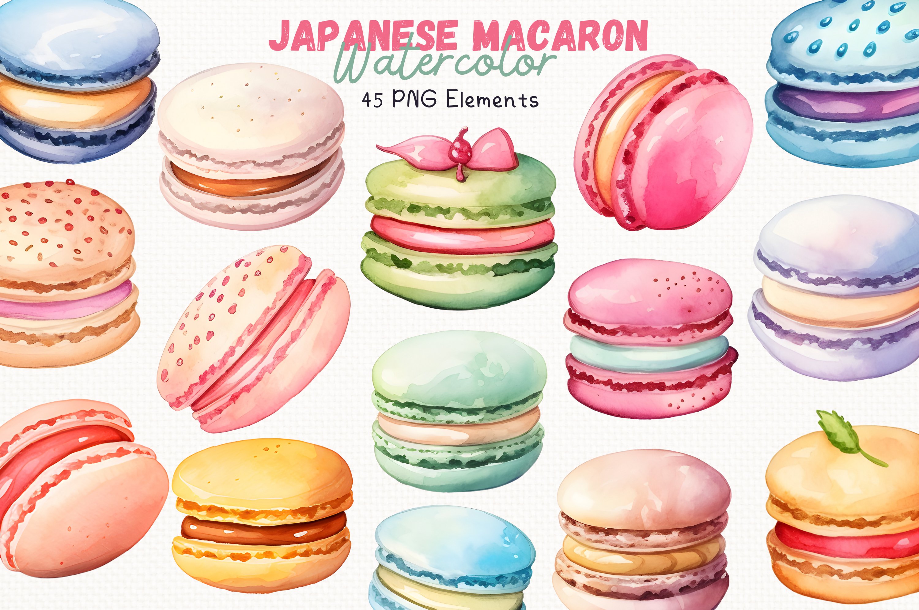まかろん Japanese Macaron Watercolor 45 Cliparts Collection