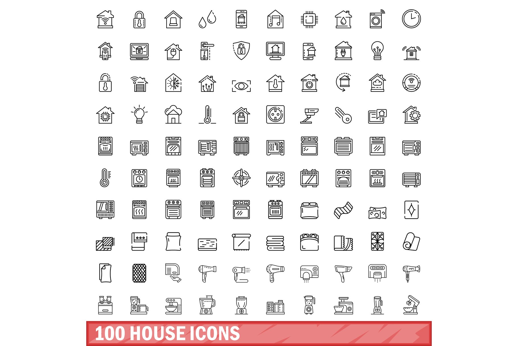 100 house icons set, outline style (2207108) Icons Design Bundles