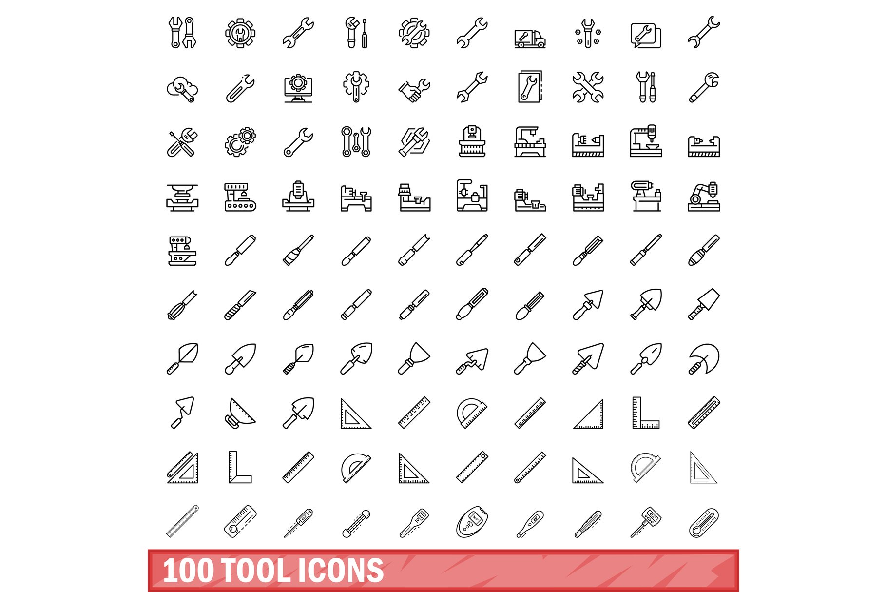 100 tool icons set, outline style (2208318) | Icons | Design Bundles