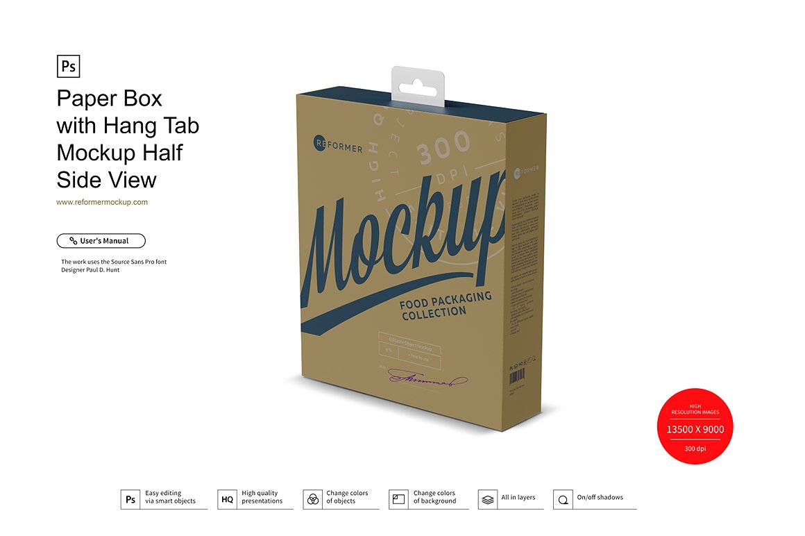 Download Paper Box With Hang Tab Mockup Half Side View 276924 Mockups Design Bundles