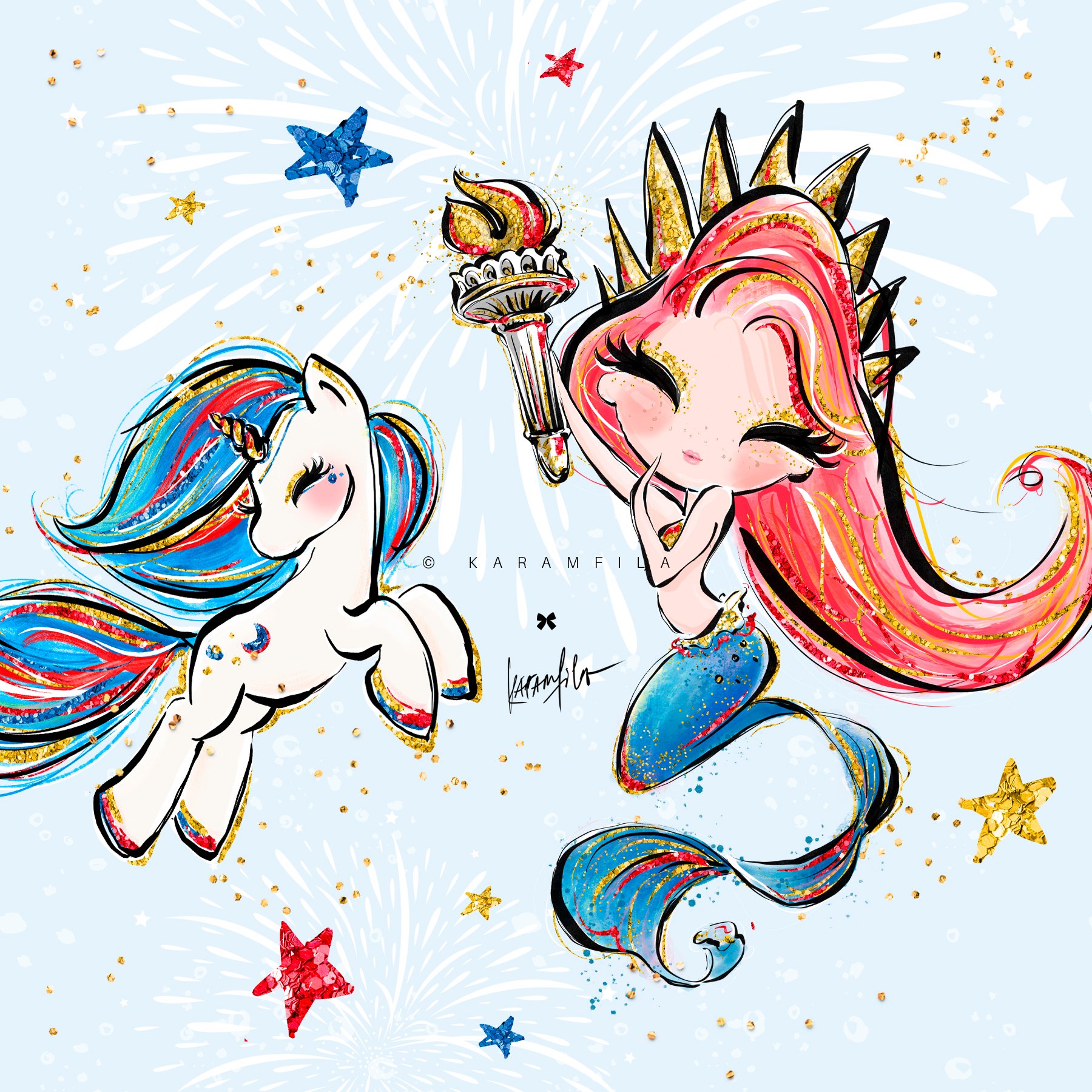 4th of july mermaid unicorn clipart 246212
