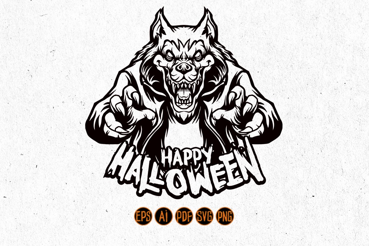 Angry Werewolves Silhouette Happy Hallowween Graphics SVG (1145386