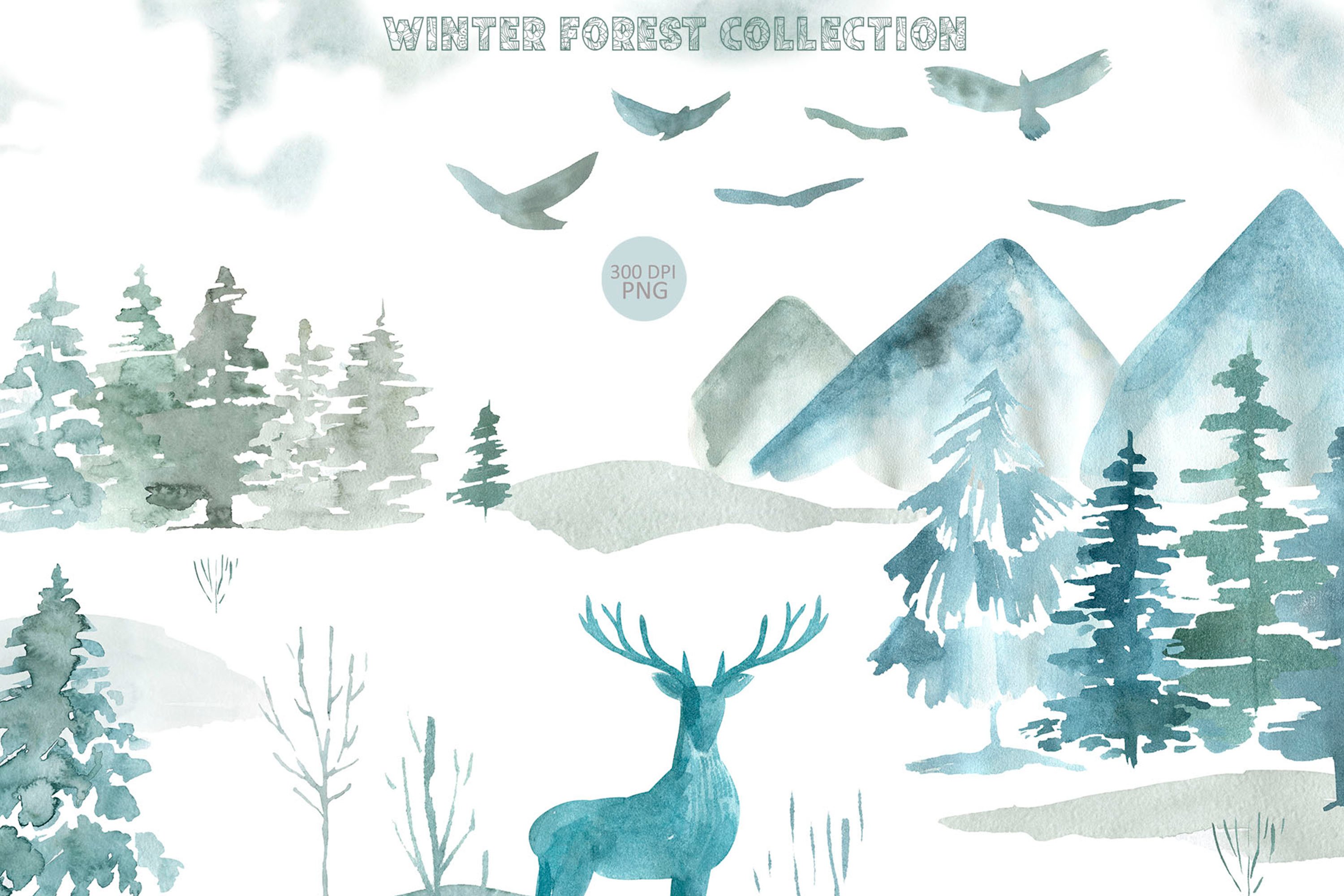 Winter Forest Clipart Illustrations Design Bundles