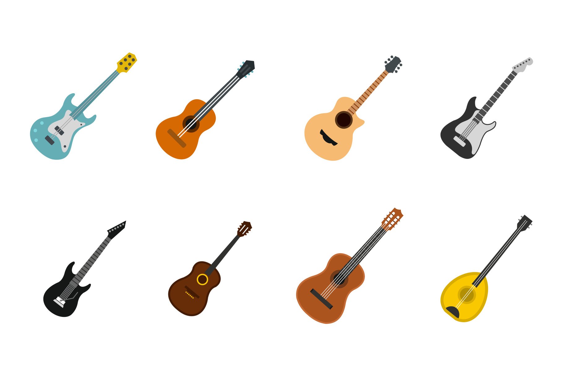 Guitar icon set, flat style (388351) Icons Design Bundles