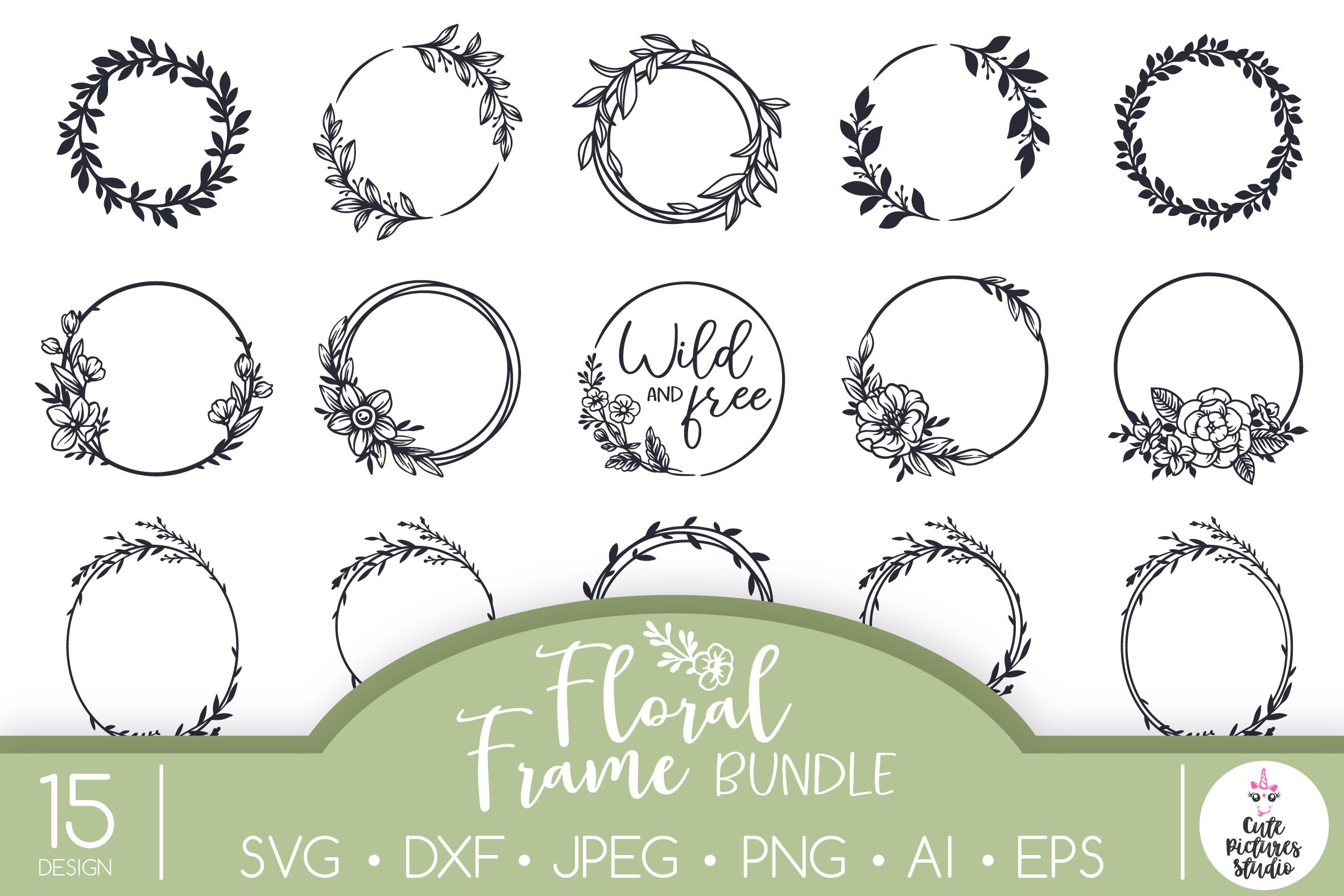 Floral Monogram Frame Bundle SVG, Flower Split Monogram SVG