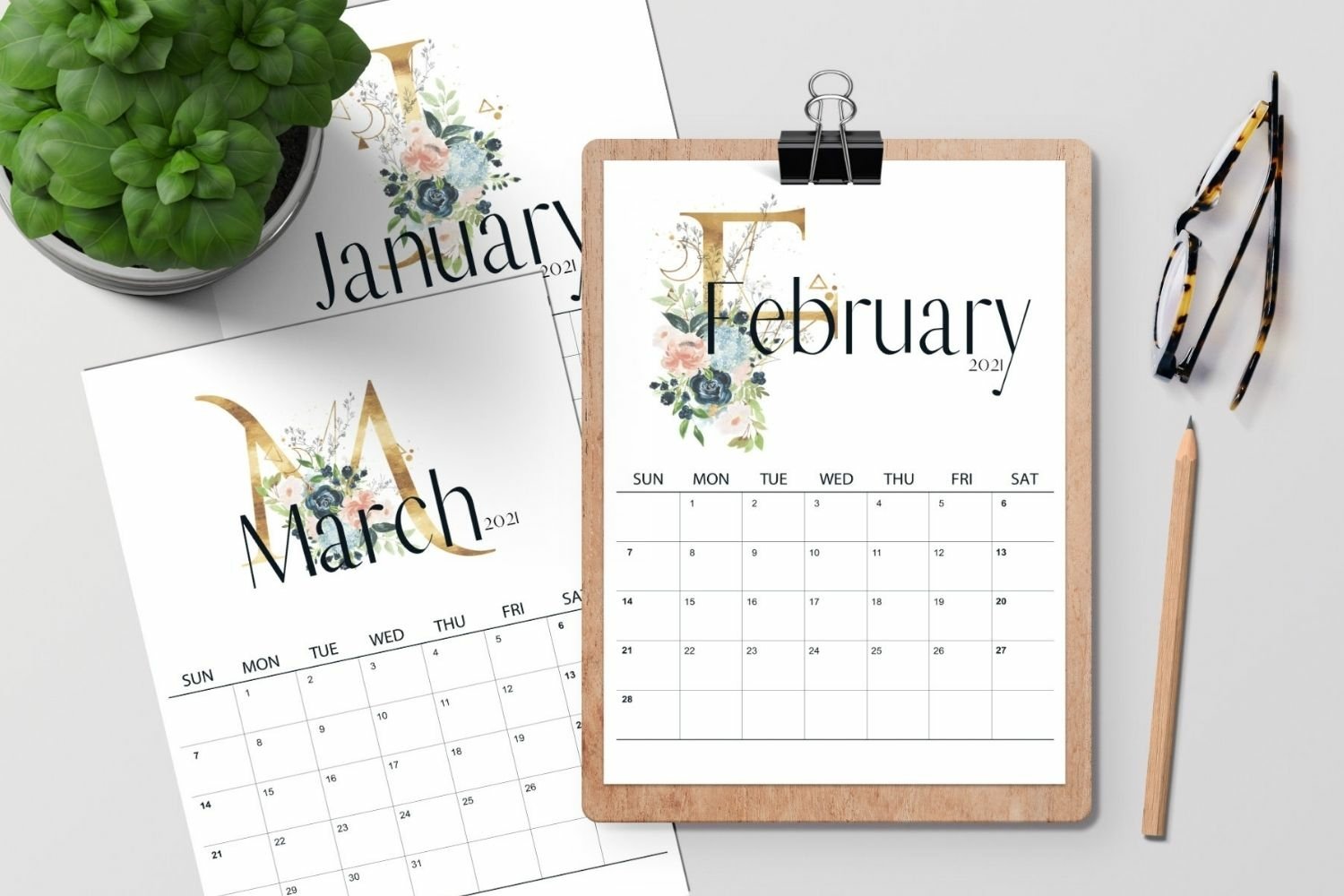 2021 Monthly Calendar, Wall Art, Vertical Calendar (1180206) Digital